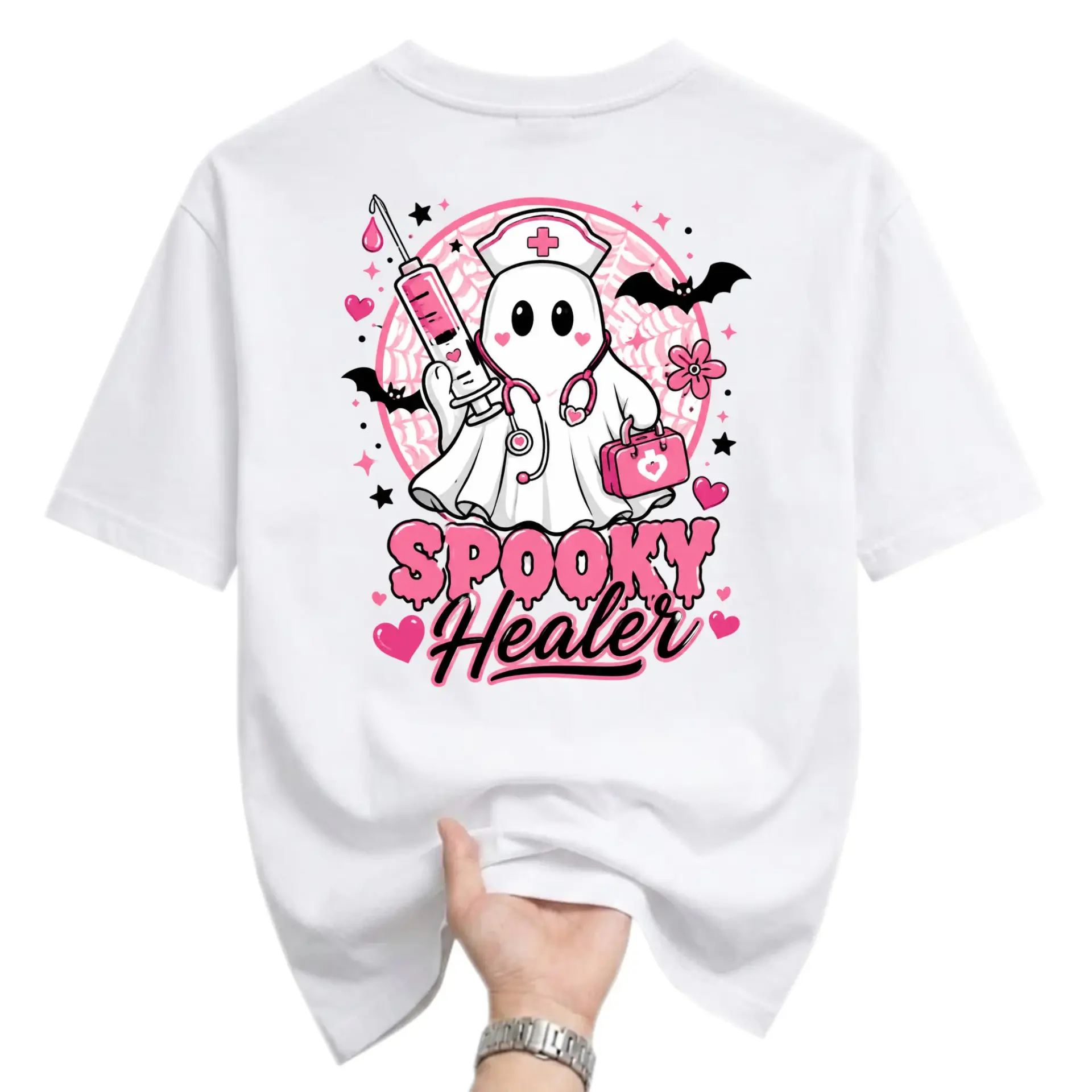 Graphic Tee Spooky Healer Ghost Nurse Unisex Shirt Cute Medical Theme Apparel for Everyday Casual Wear and Gift Giving