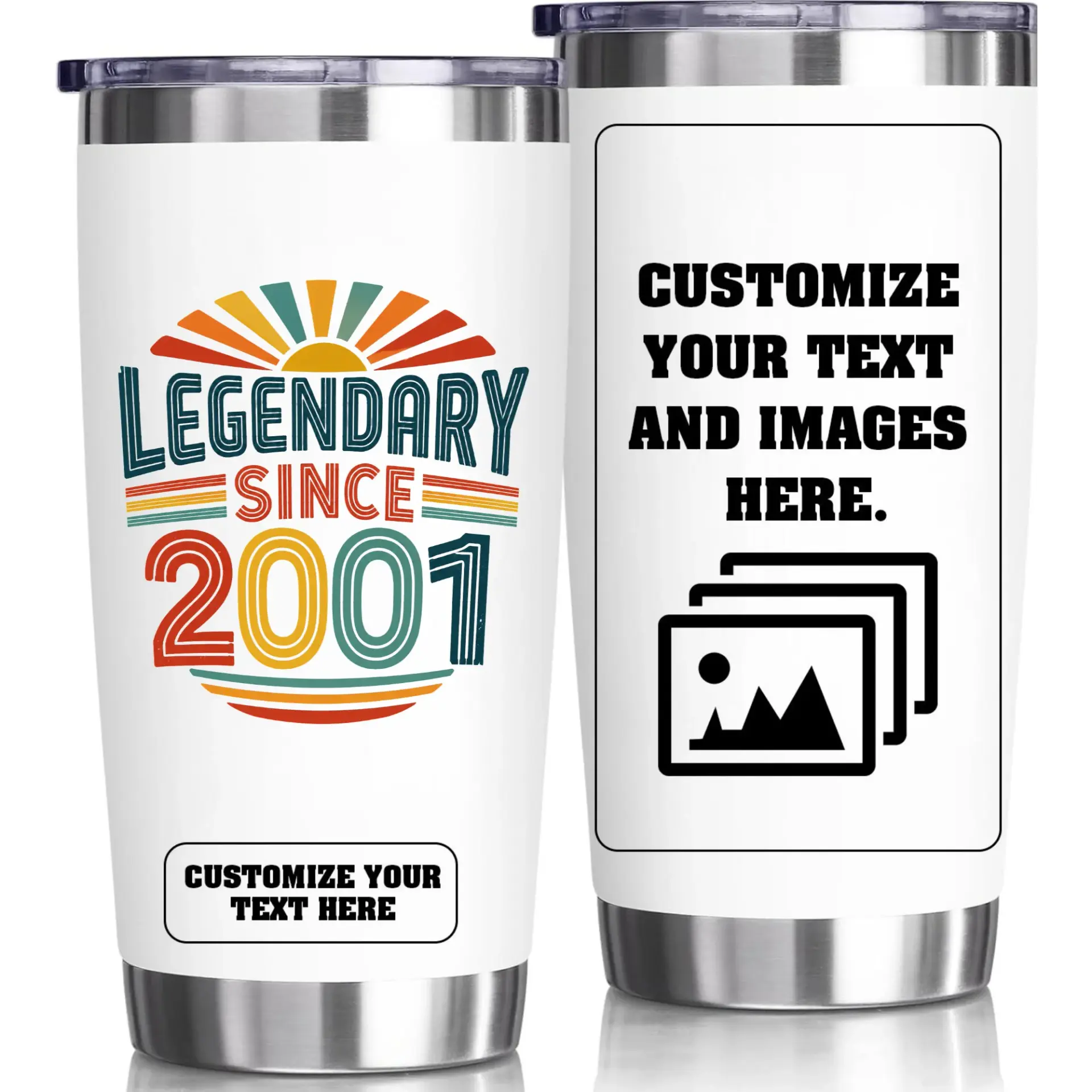 Stainless Steel Tumbler 20oz Personalized Travel Mug Vintage Style Legendary Since 2001 Birthday Gift for Men Women