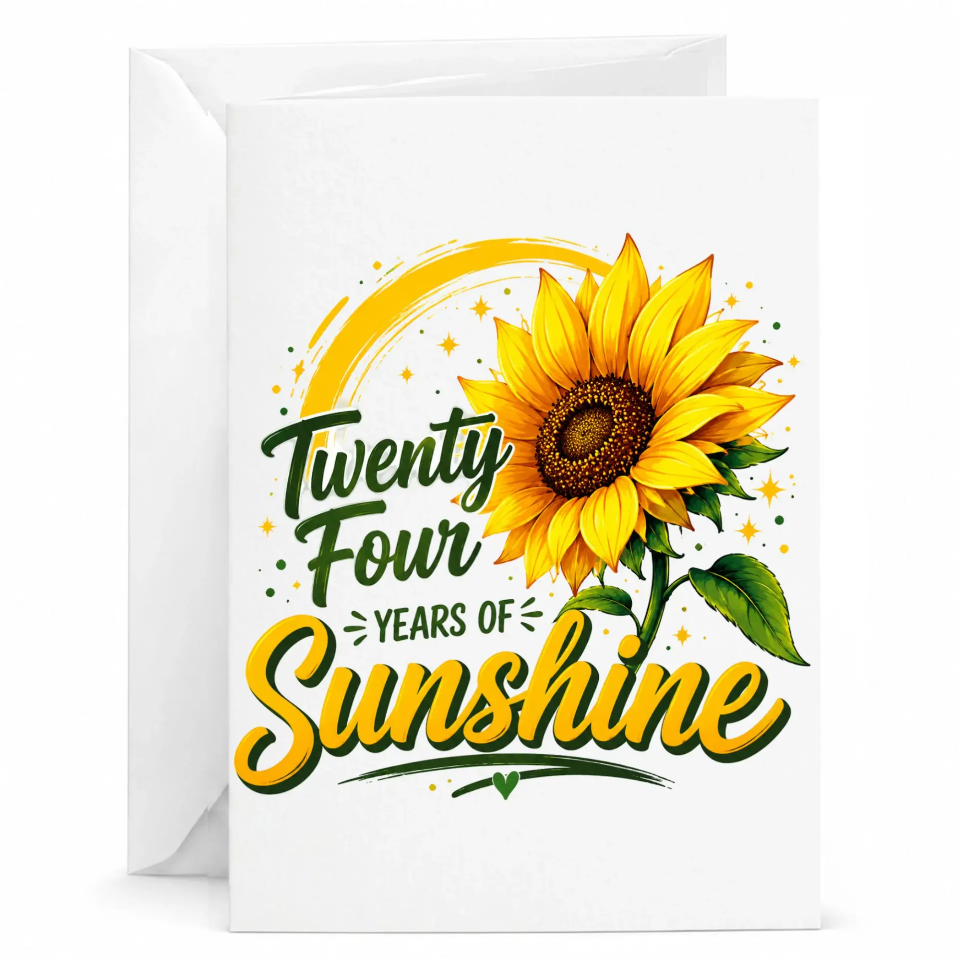 Birthday Card Twenty Four Years of Sunshine Floral Design Greeting Card with Envelope for Milestone Birthday Celebration