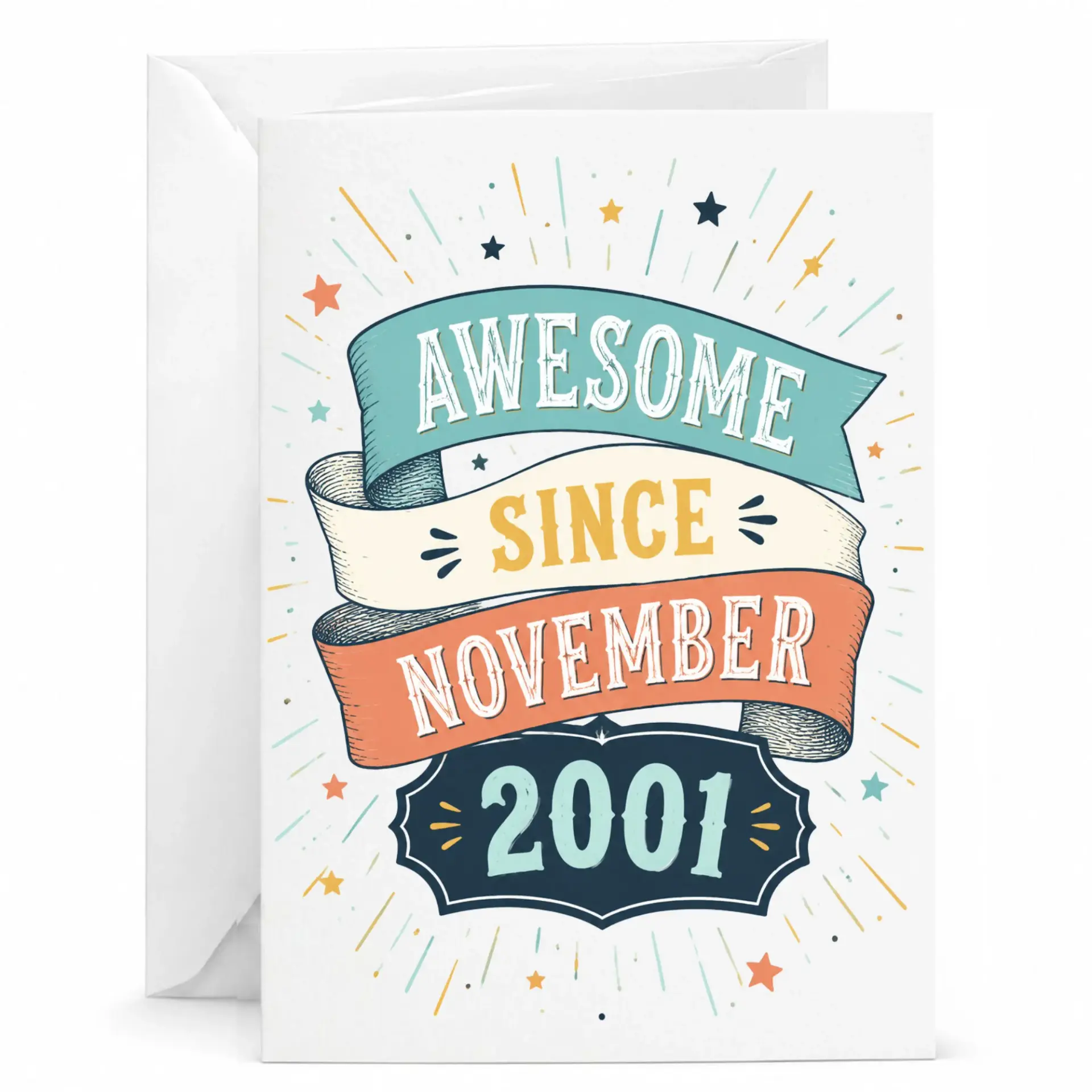 Greeting Card Awesome Since November 2001 Vintage Birthday Celebration Stationery for Milestone Occasions