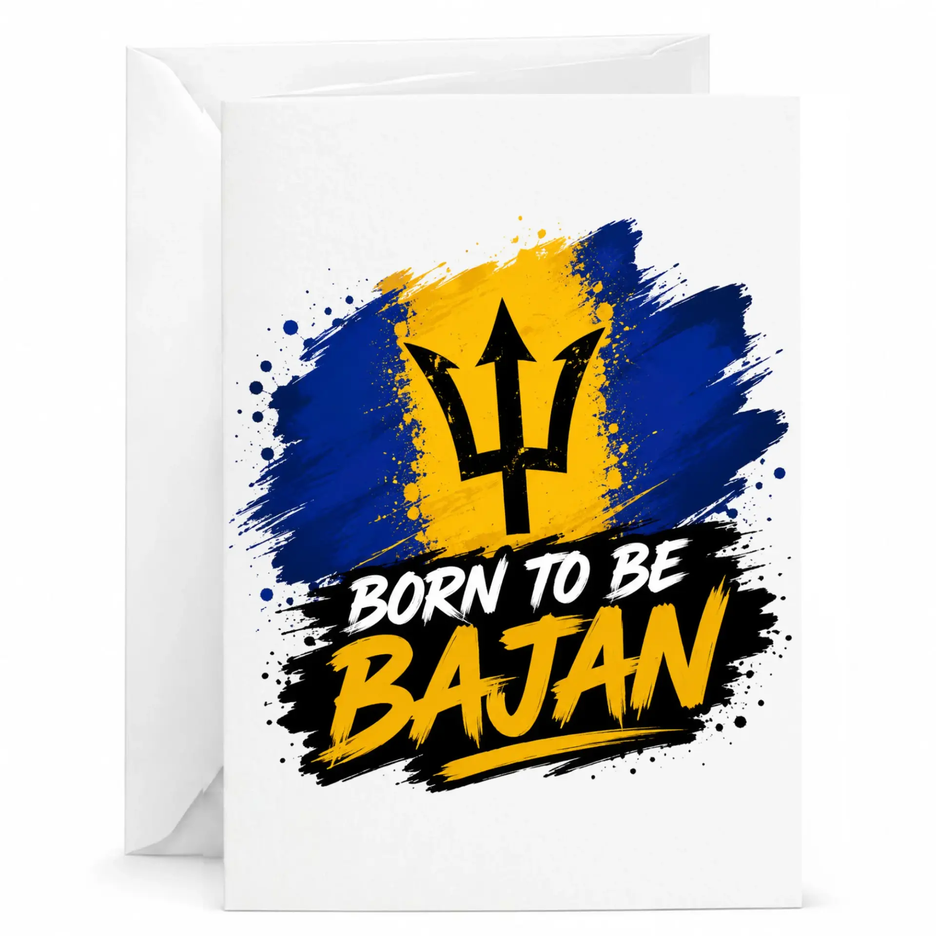 Greeting Card Born to Be Bajan Featuring Trident Emblem Artwork Premium Heavyweight Paper for Cultural Pride Events