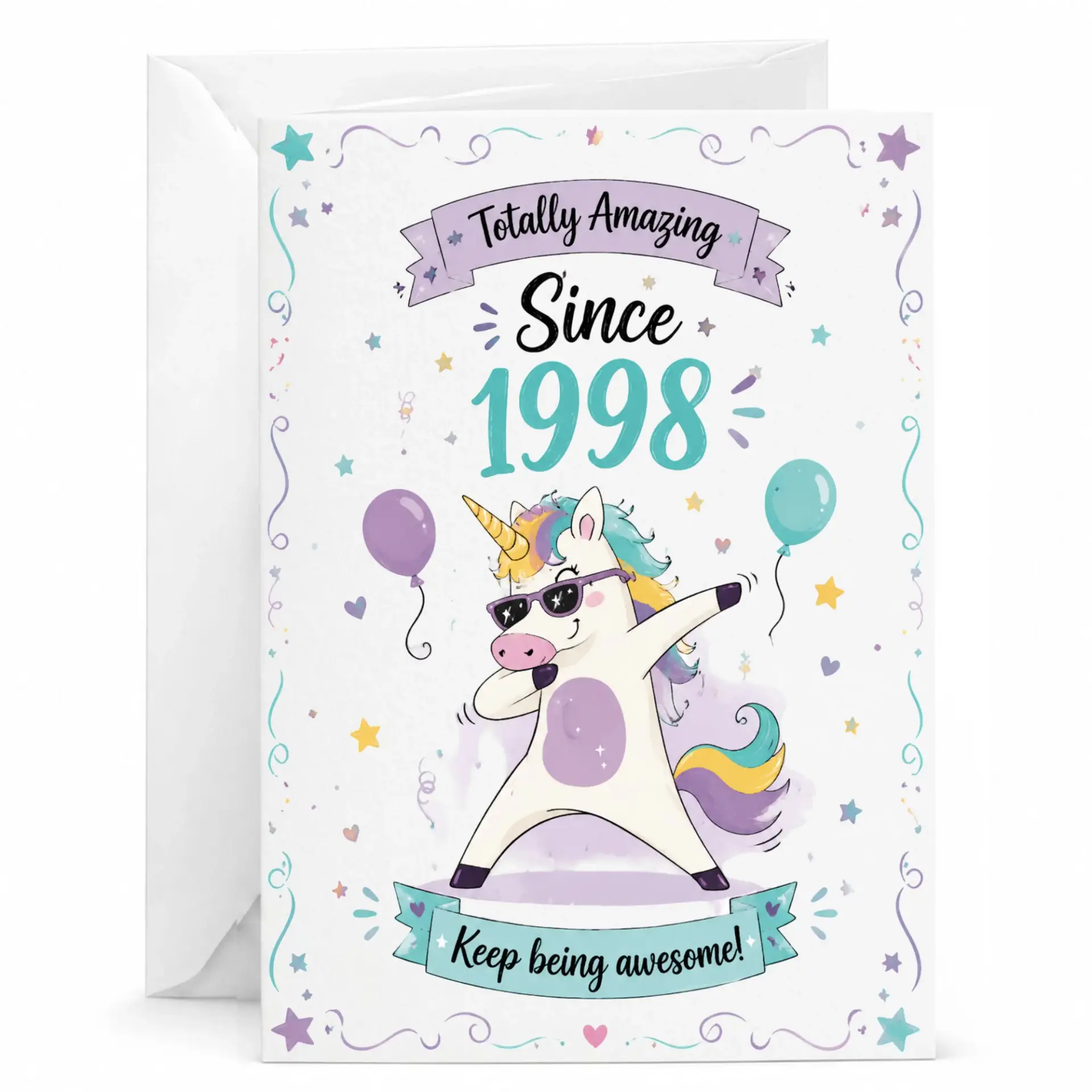 Birthday Card Since 1998 Funny Unicorn Dabbing Design Keepsake Greeting Card for Special Milestone Celebrations