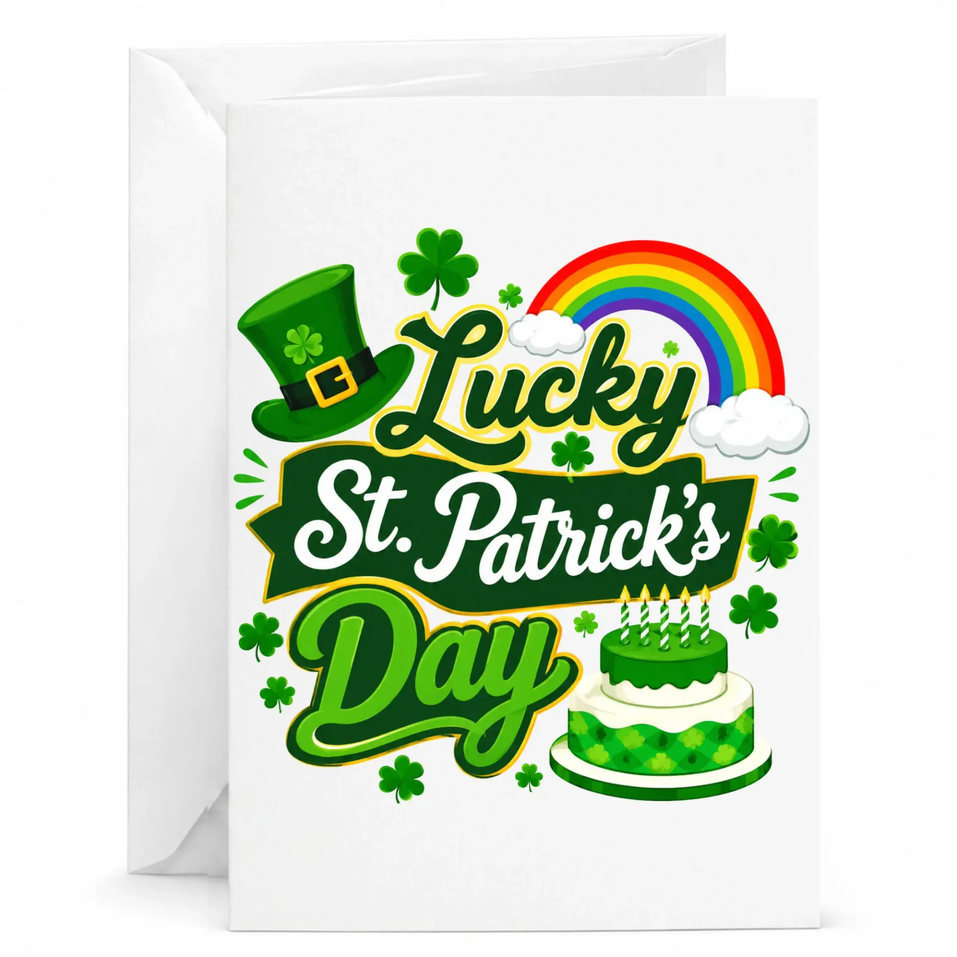 Lucky St. Patrick's Day Greeting Card with Matching White Envelope for Seasonal Holiday Celebrations and Well Wishes