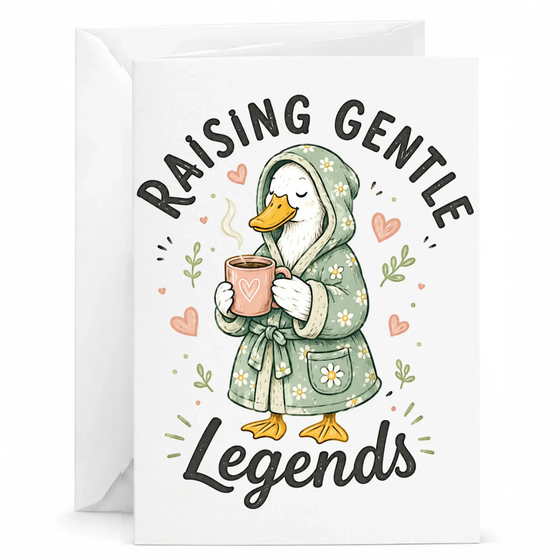 Personalized Greeting Card Raising Cute Duck Illustration