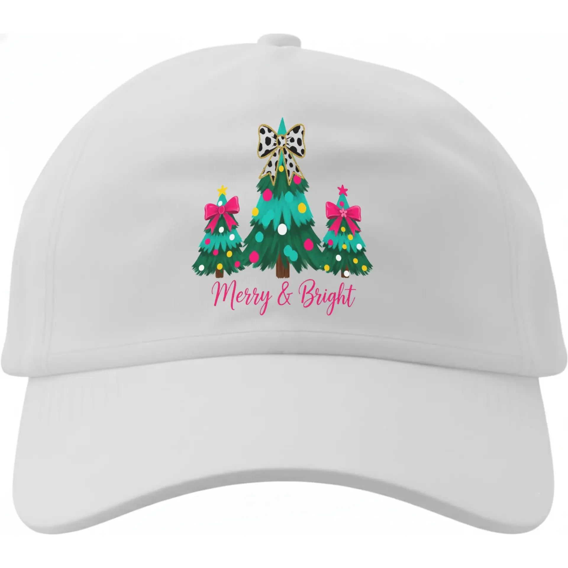 Baseball Cap Merry and Bright Christmas Trees Festive Holiday Hat for Casual Everyday Wear and Seasonal Outfits