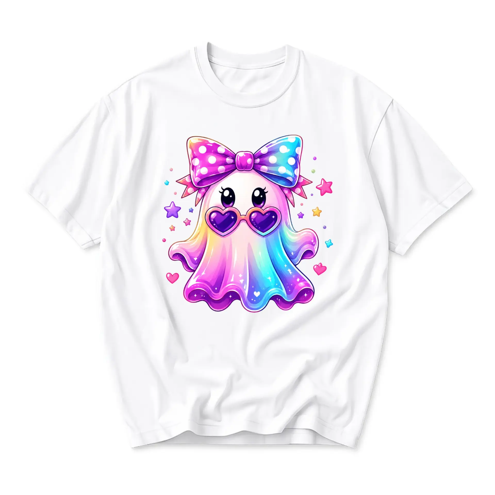 Graphic Tee Cute Rainbow Ghost T-Shirt Colorful Aesthetic Apparel for Casual Everyday Wear and Unique Self Expression