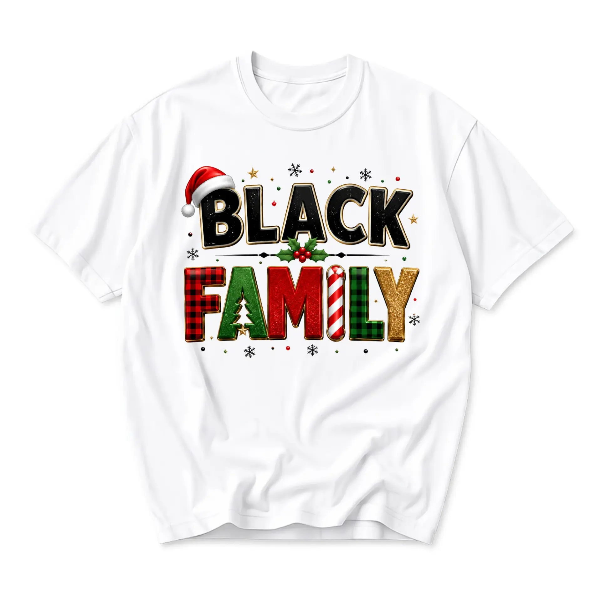 T-shirt Black Family Christmas Graphic Tee Festive Holiday Design Unisex