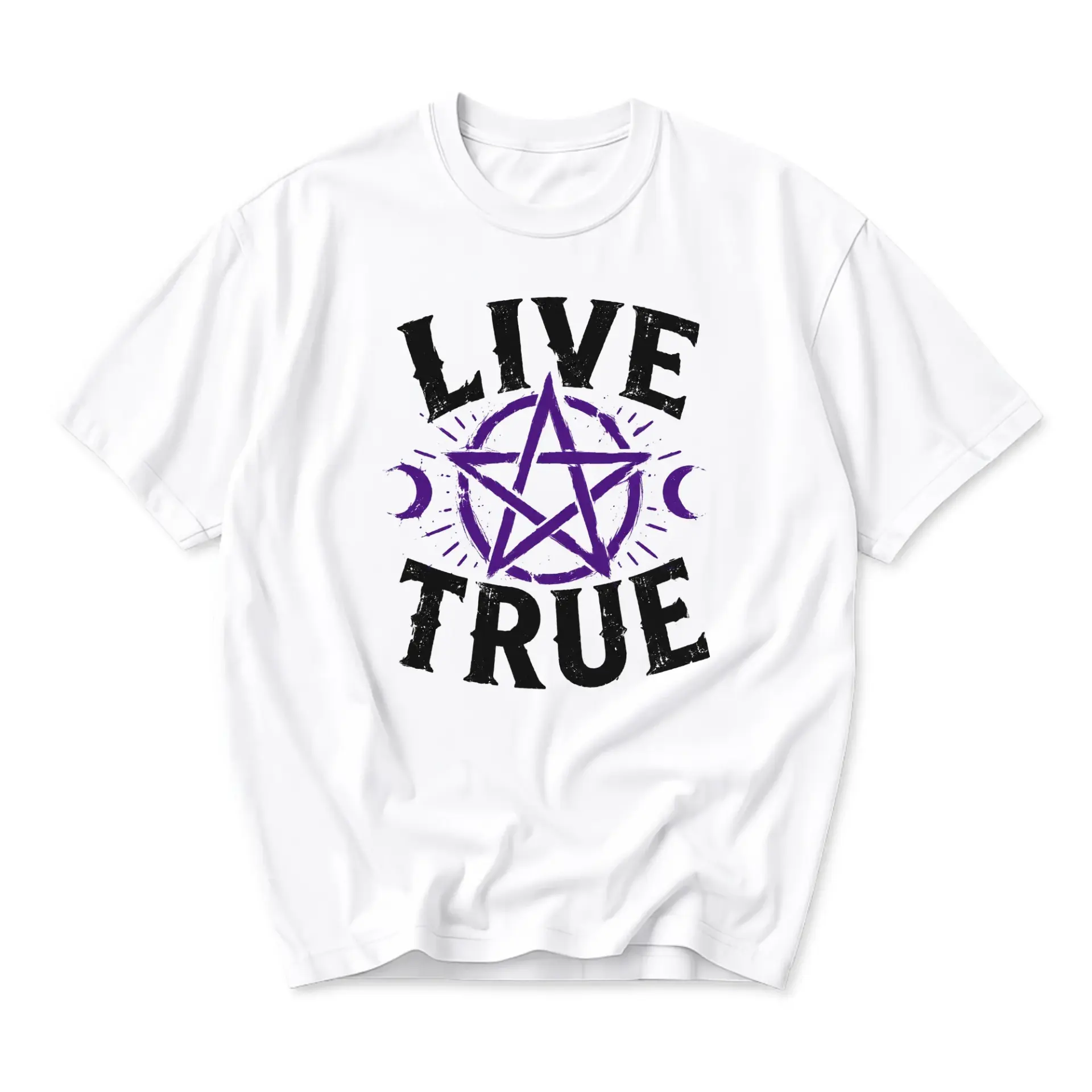 Graphic Tee Live True Pentagram Celestial Design Unisex Casual Cotton Short Sleeve Crew Neck Top Everyday Apparel