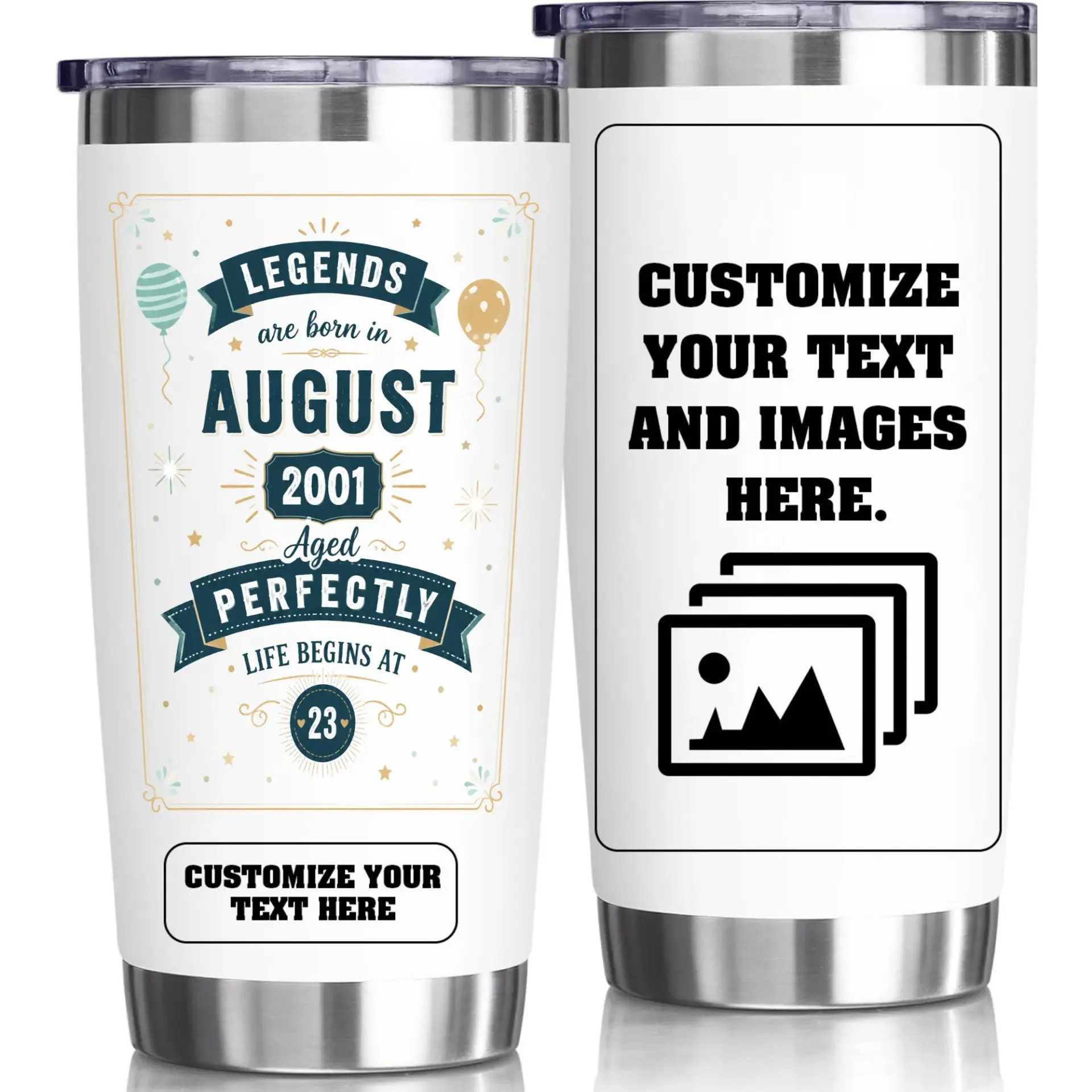 Stainless Steel Tumbler 20oz Legends Born in August 2001 Birthday Gift Personalized Travel Insulated Drinkware Cup