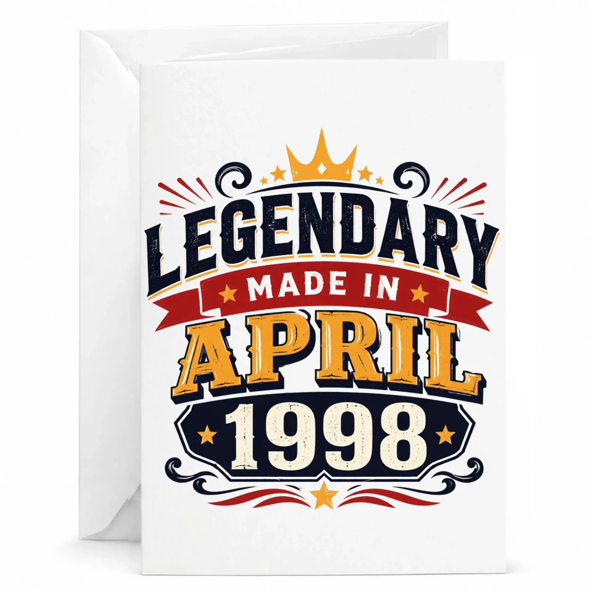 Birthday Card Legendary Made in April 1998 Vintage Style Graphic Stationery Greeting Card with Matching White Envelope