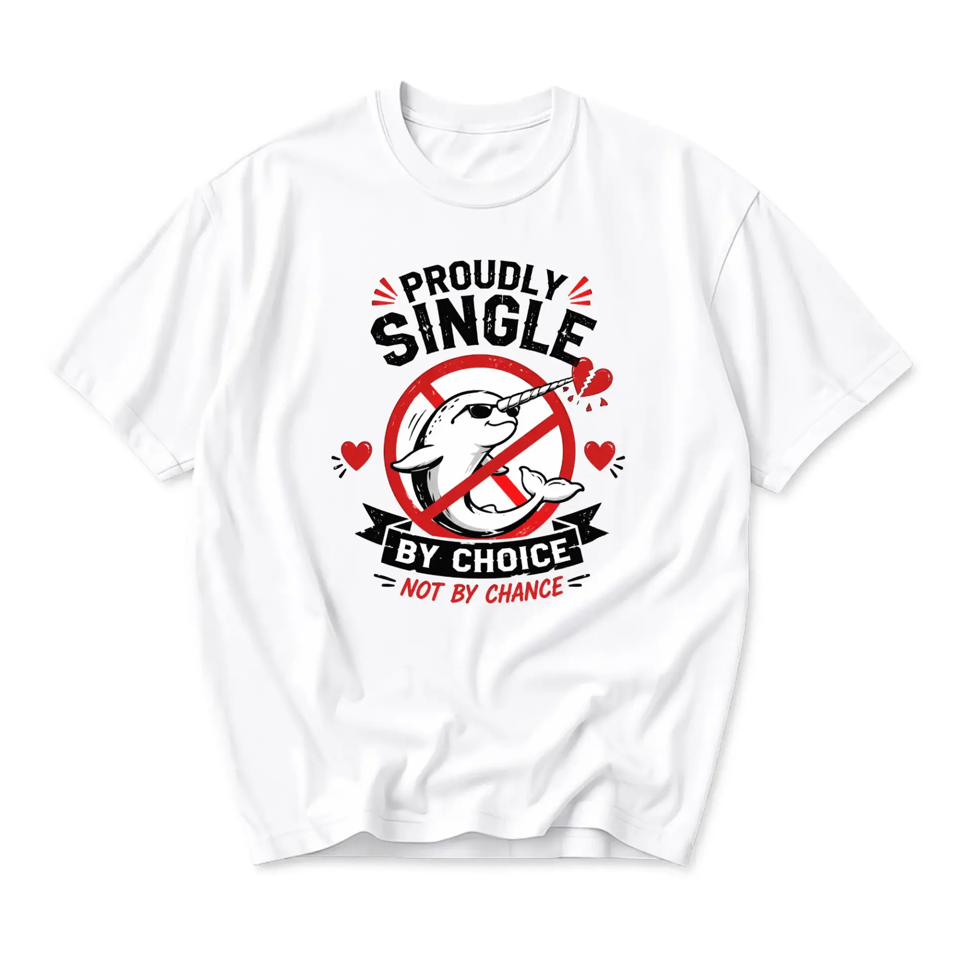 Funny Shirt Proudly Single by Choice Narwhal Graphic Tee Casual Unisex Crew Neck Top for Men and Women Everyday Wear