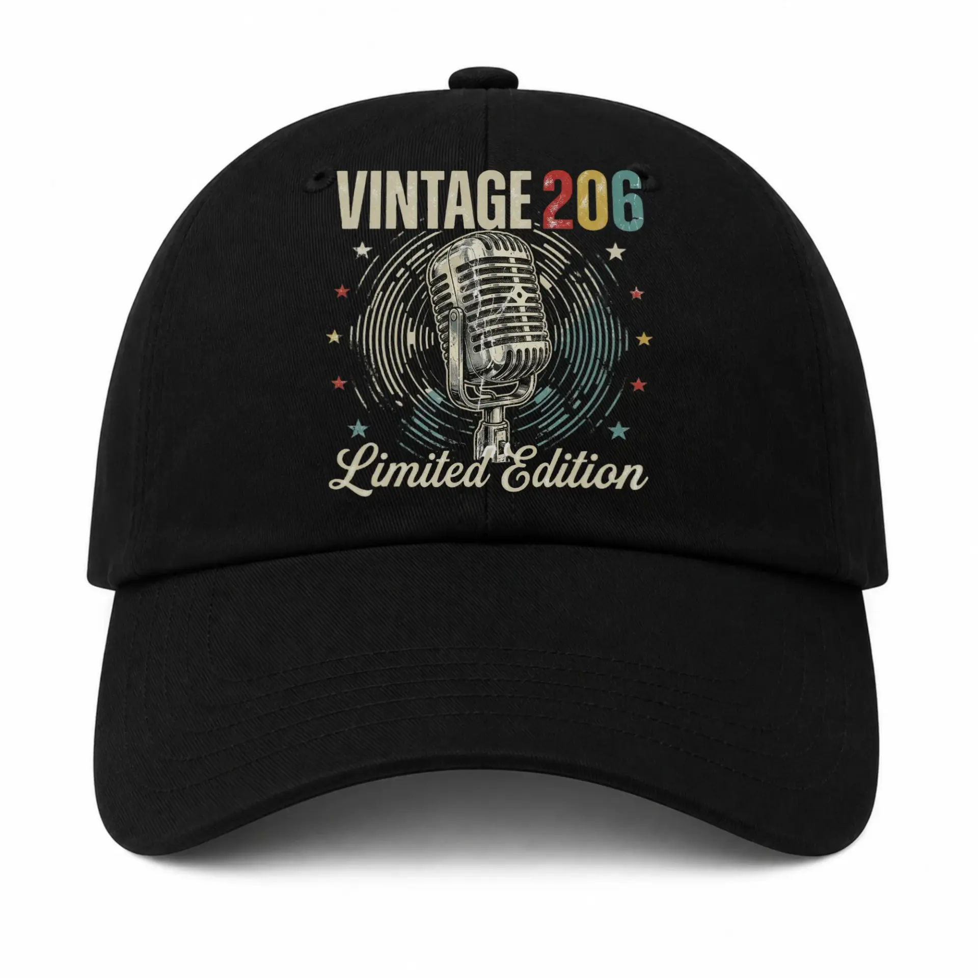 Baseball Cap Vintage Retro Microphone Design Embroidered Dad Hat