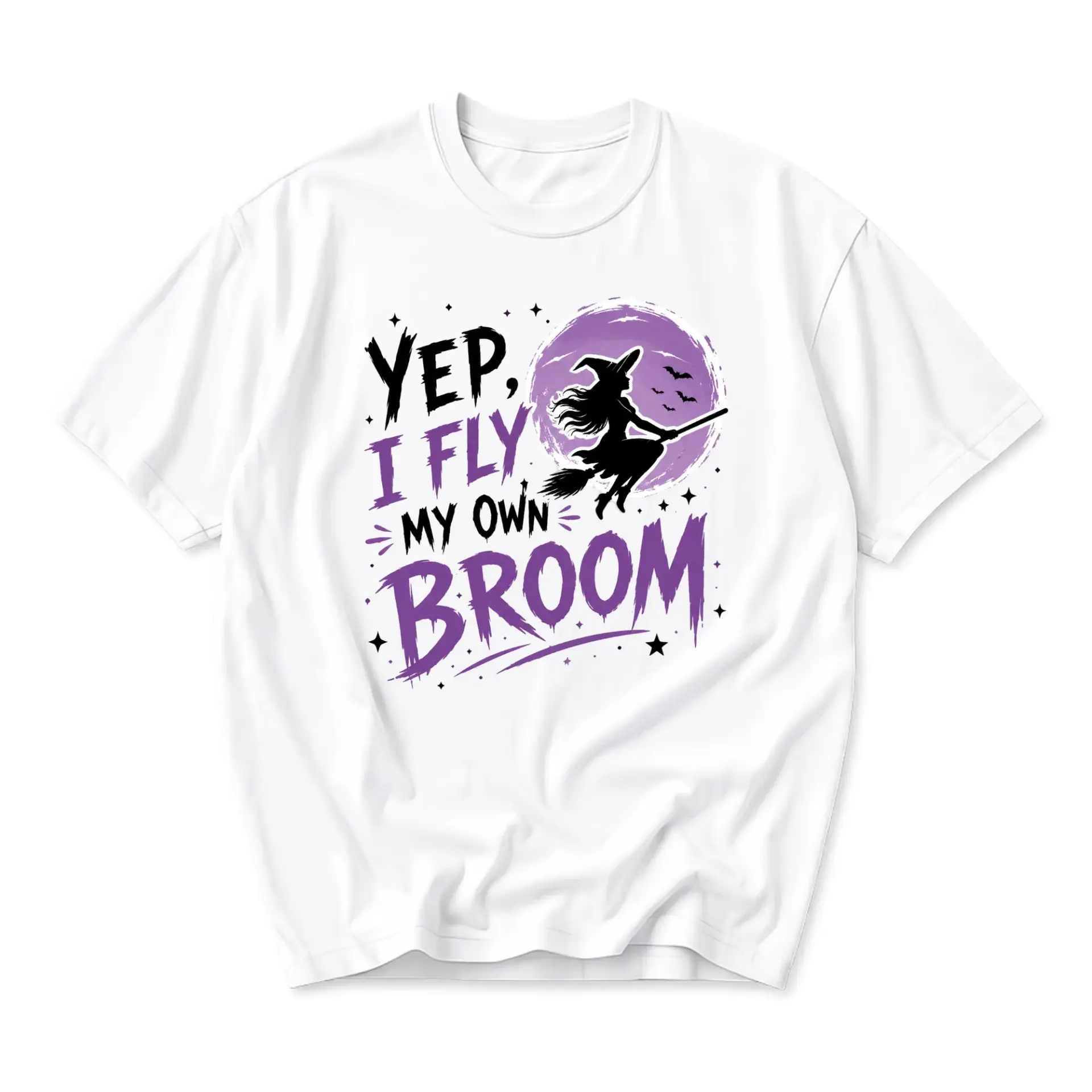Funny Shirt Yep I Fly My Own Broom Graphic Tee Witch Theme Casual Unisex Cotton Apparel for Everyday Outfit Wear