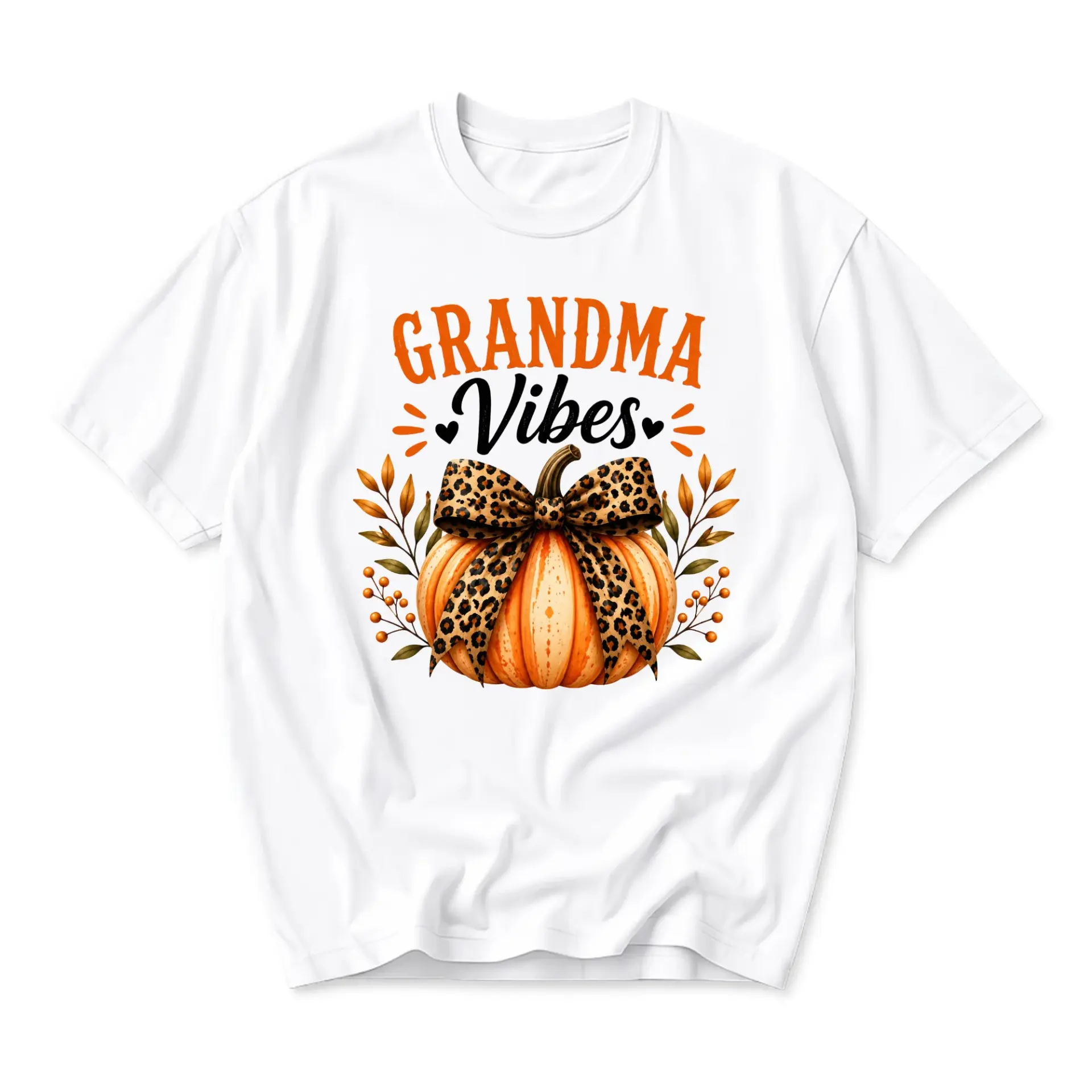 Graphic Tee Grandma Vibes Pumpkin Print Unisex Shirt Fall Aesthetic Seasonal Apparel for Women and Autumn Lovers