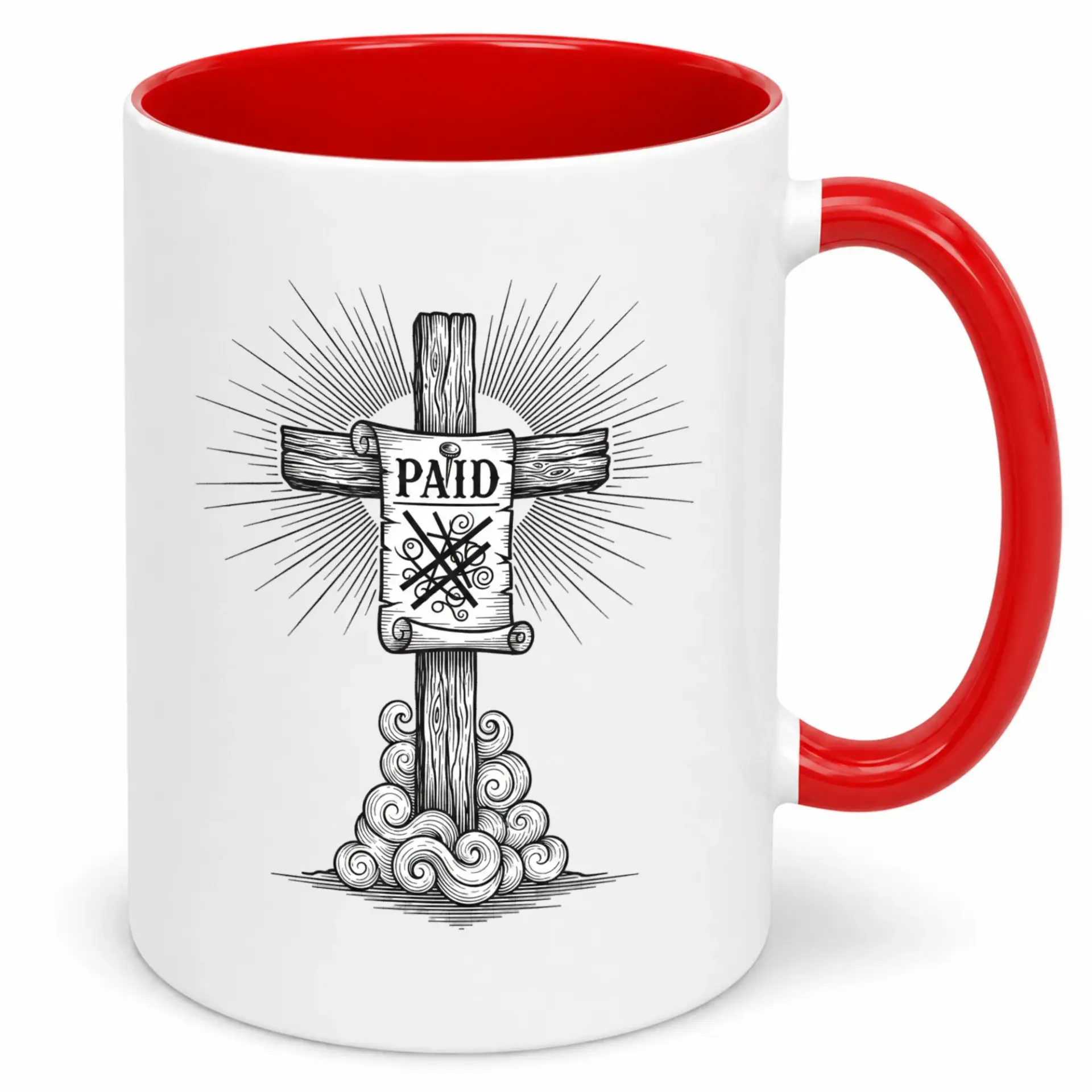 Religious Coffee Mug with Christian Design and 'paid' Scripture 11oz or 15oz Premium Ceramic Beverage Cup for Spiritual Inspiration