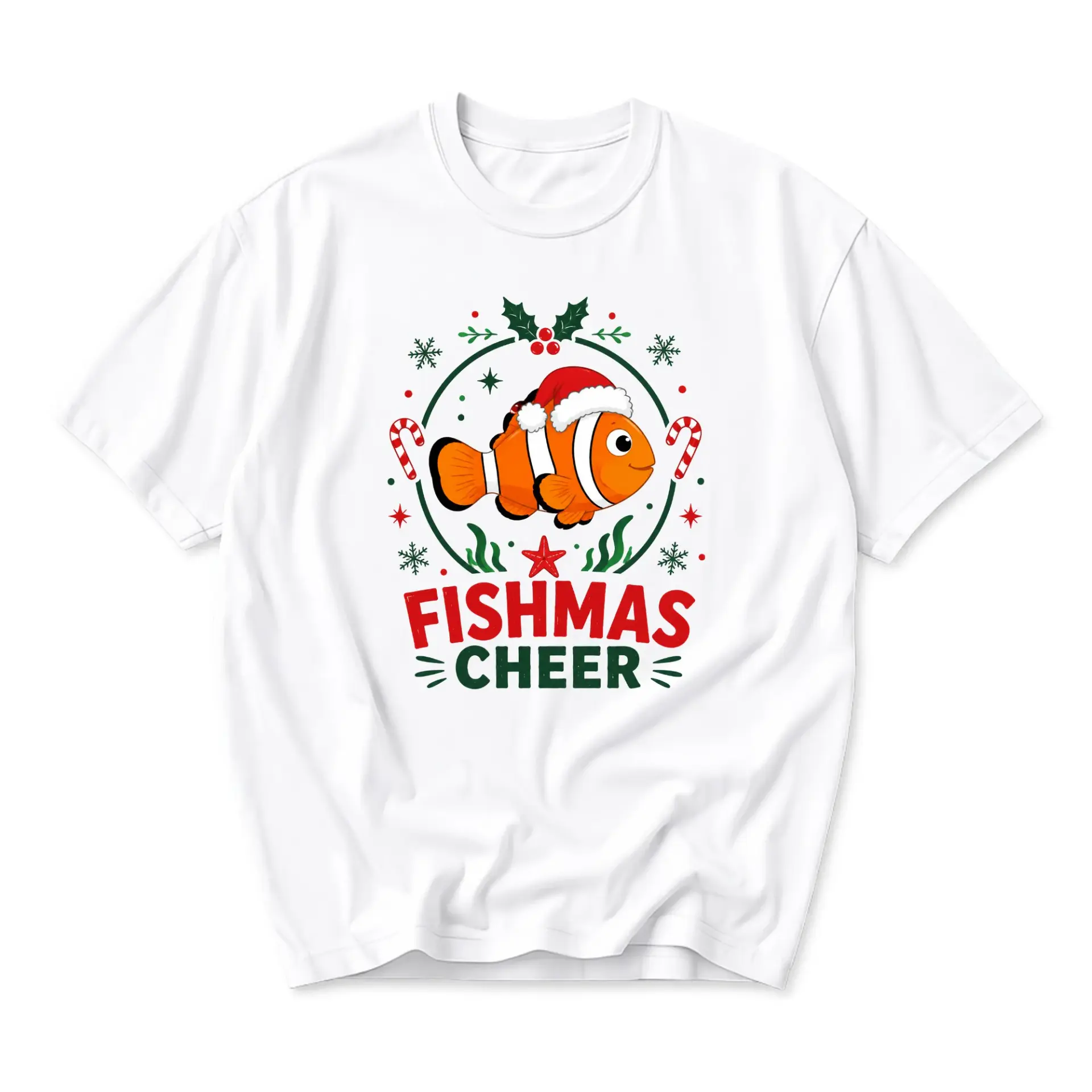 Funny Shirt Fishmas Cheer Graphic Tee Unisex Holiday Clownfish Design