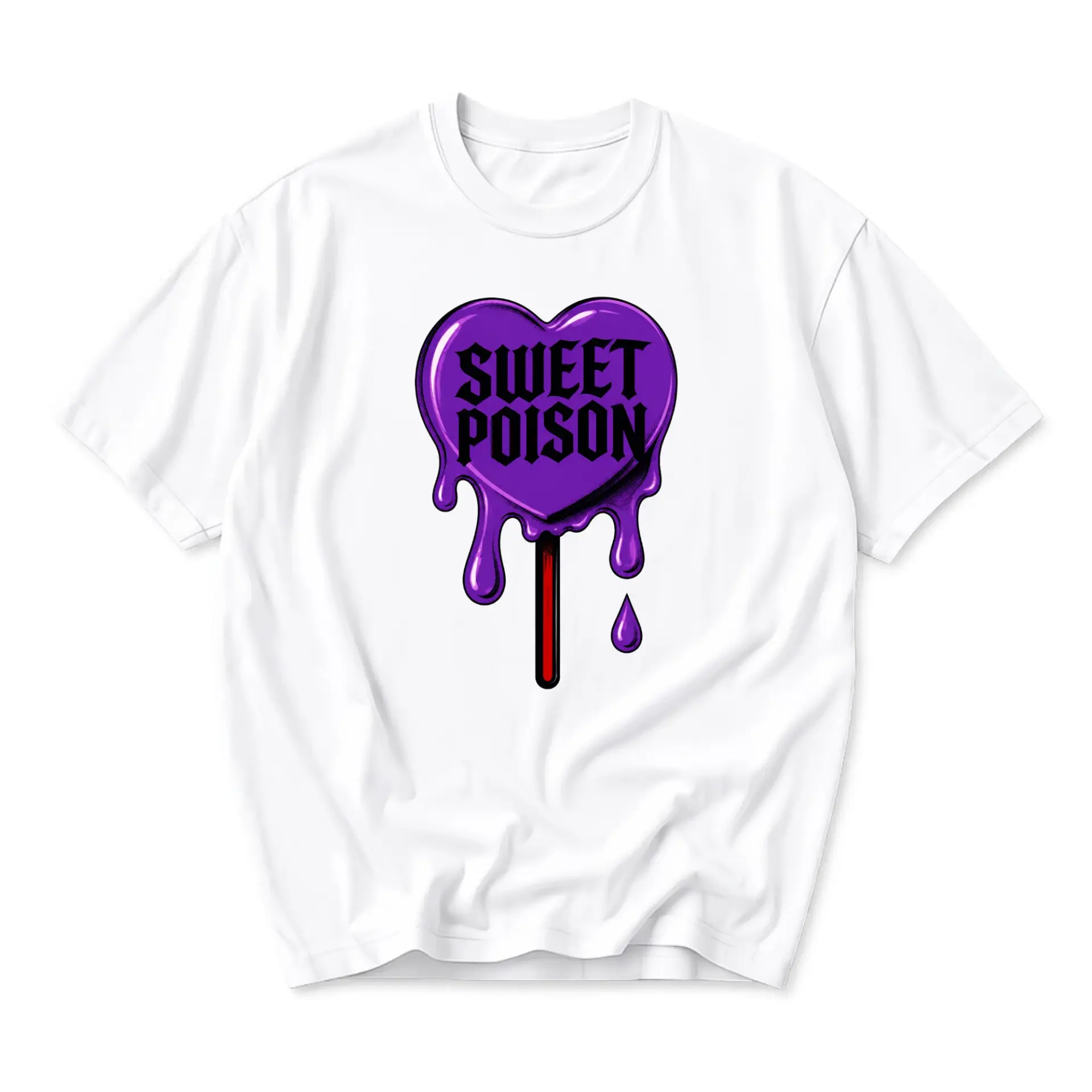 Graphic Tee Sweet Poison Heart Lolly Shirt Unisex Casual Apparel Soft Cotton Crew Neck Top Gothic Style Graphic