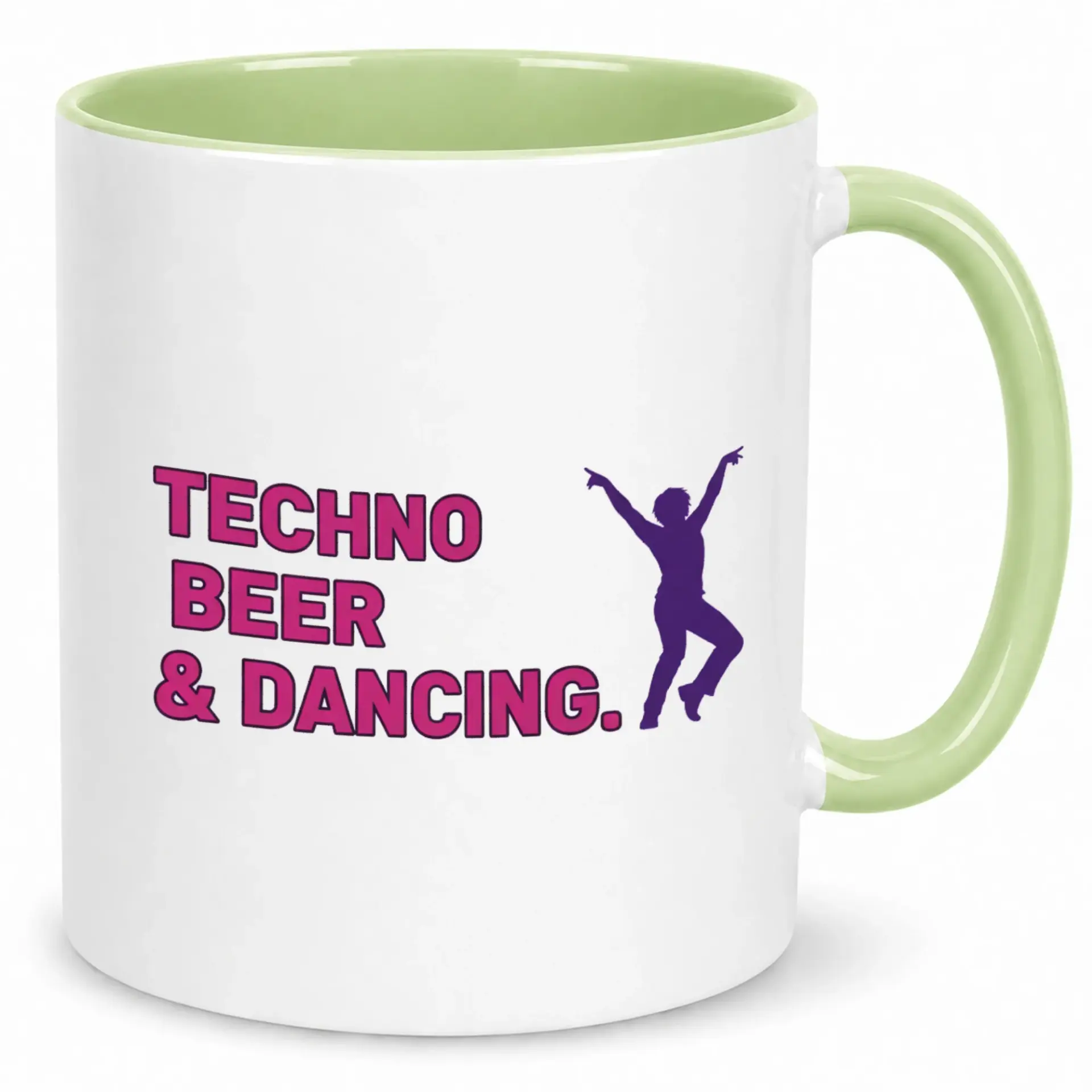 Funny Techno Beer and Dancing Ceramic Coffee Mug with Comfortable Handle, Dishwasher and Microwave Safe Drinkware Gift for Music Lovers