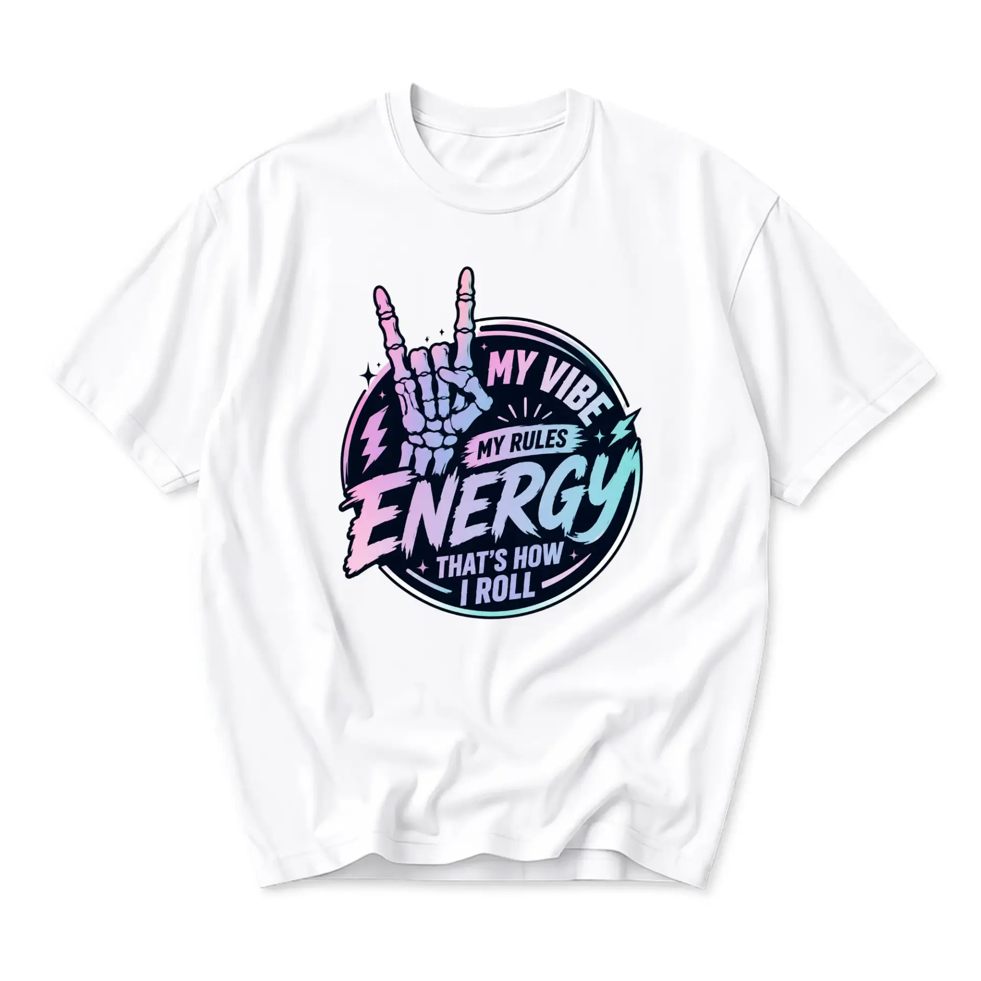 Graphic Tee My Vibe My Rules Energy That Is How I Roll Skeleton Hand Unisex Short Sleeve Crew Neck Cotton Casual Shirt