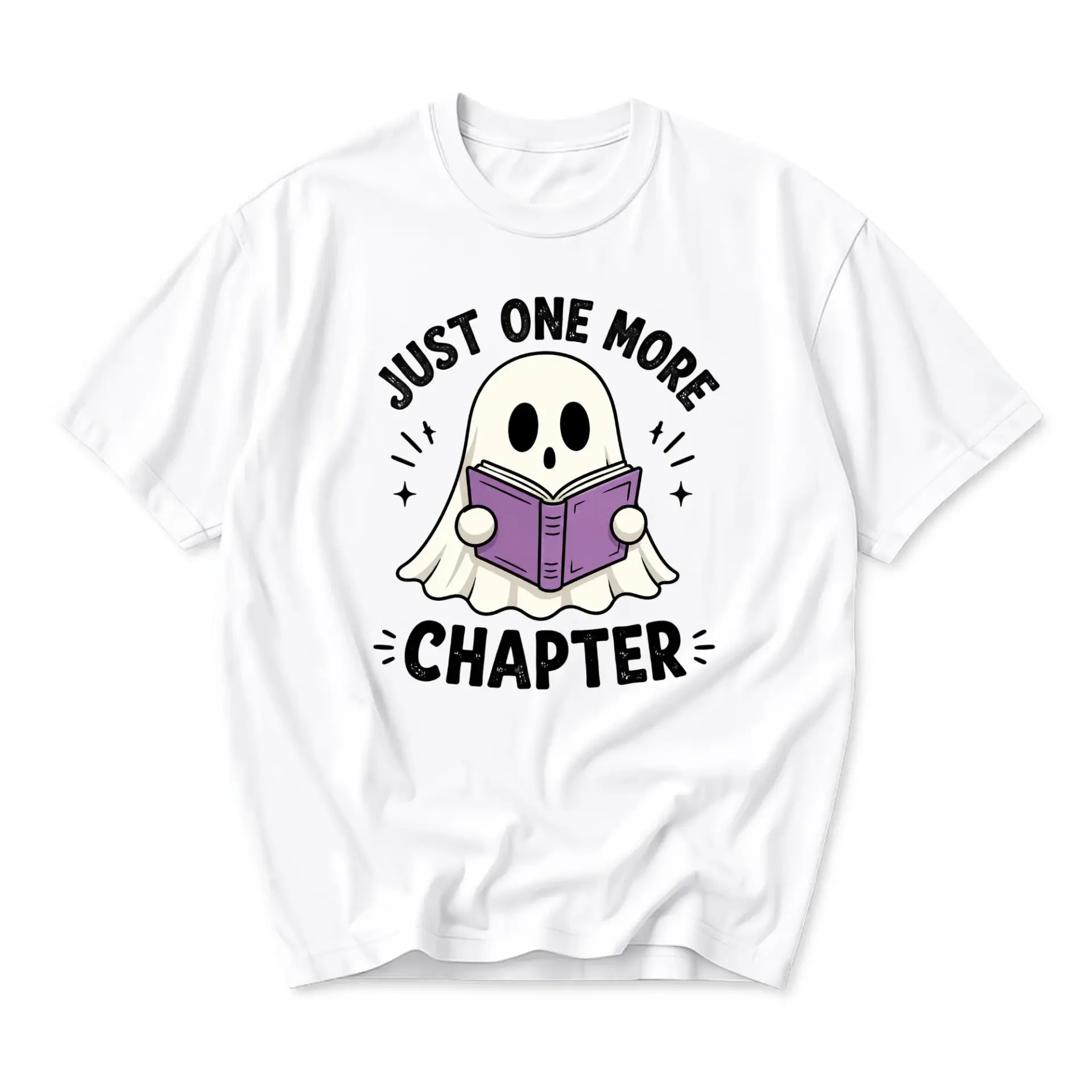 Graphic Tee Just One More Chapter Ghost Reading Book Unisex Crew Neck Short Sleeve Casual Cotton Blend T-Shirt