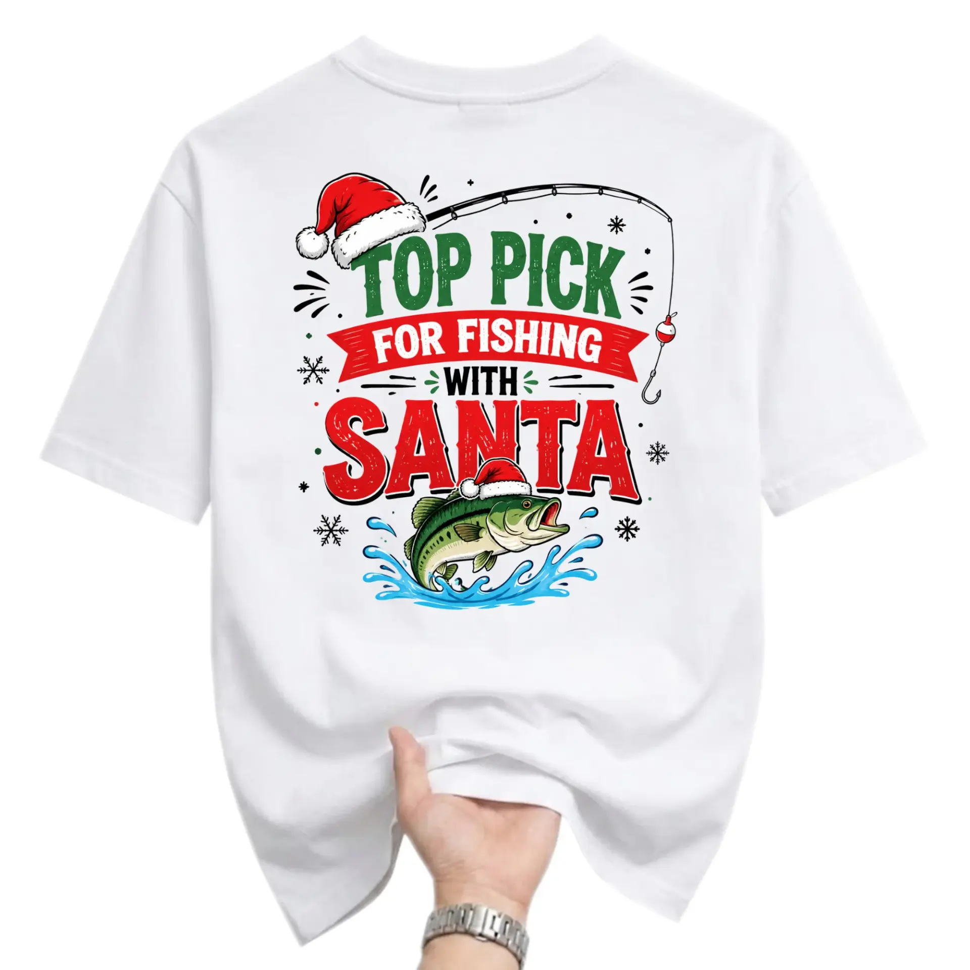 Funny Shirt Top Pick for Fishing with Santa Holiday Graphic Tee Unisex