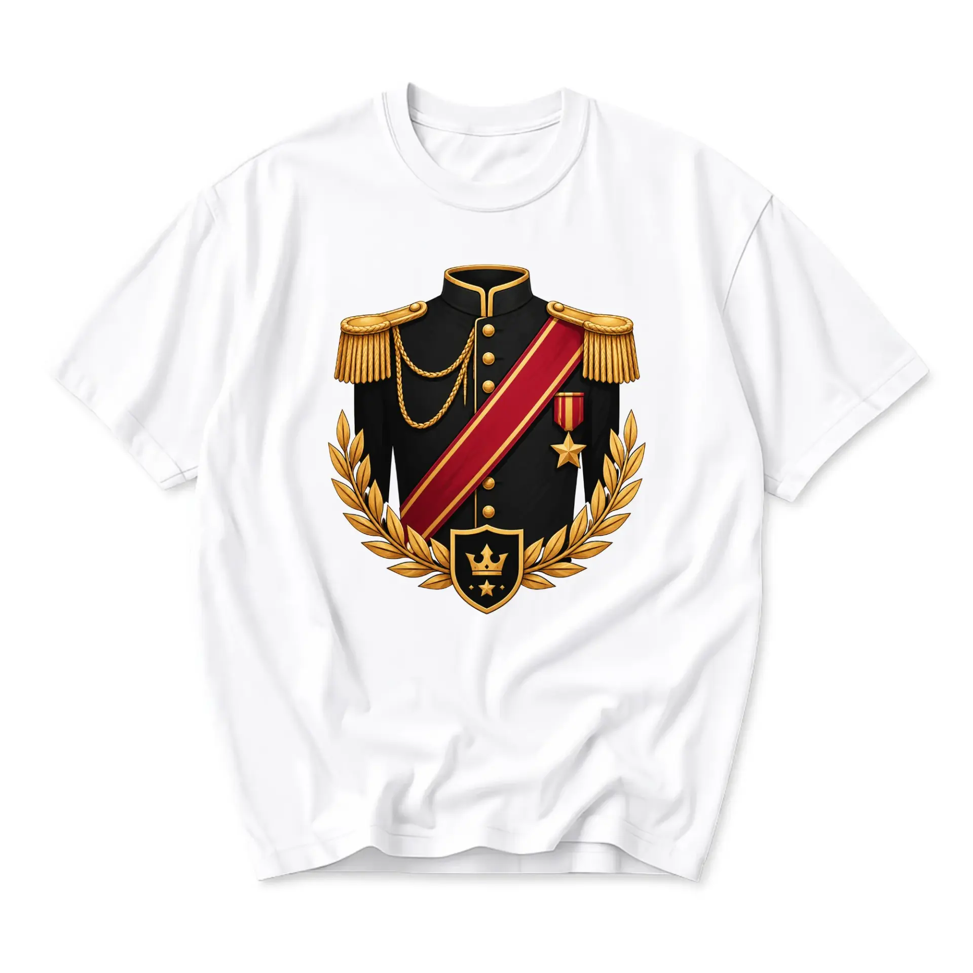 T-shirt Military Style Uniform Graphic Tee Gold Epaulets and Royal Crest Print Unisex Casual Crew Neck Top