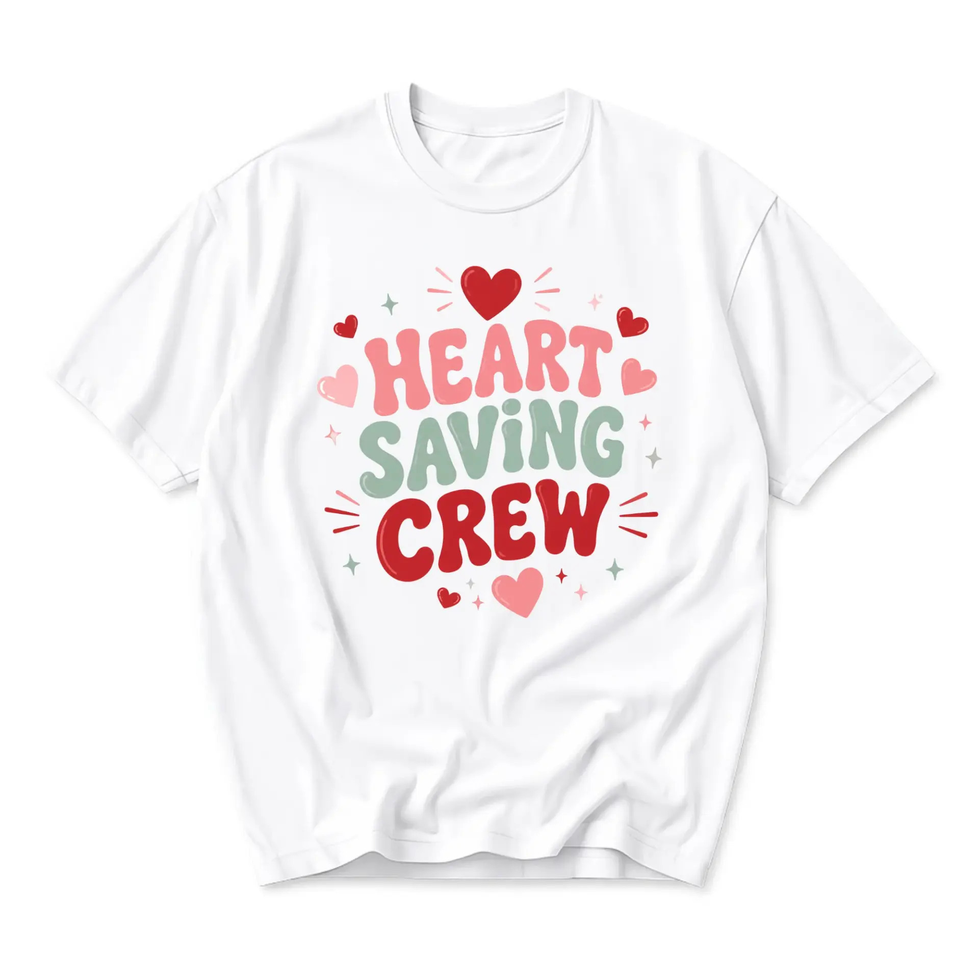 Graphic Tee Heart Saving Crew Unisex Casual Cotton T-Shirt Retro Style Print Soft Crew Neck Everyday Top for Adults