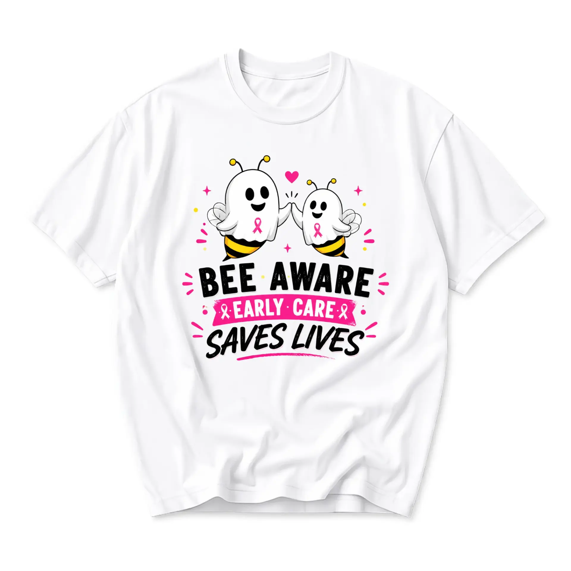 Graphic Tee Bee Aware Early Care Saves Lives Shirt Breast Cancer Awareness Unisex Crew Neck Casual Everyday Apparel