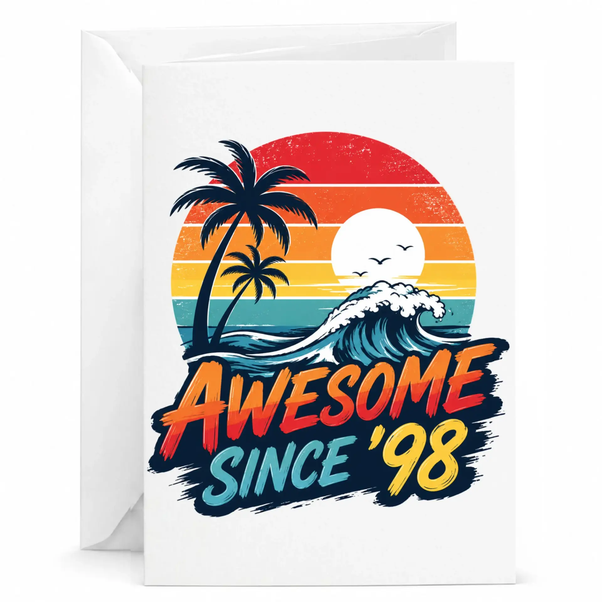 Greeting Card Awesome Since 98 Vintage Sunset Tropical Beach Design Birthday Anniversary Encouragement Note