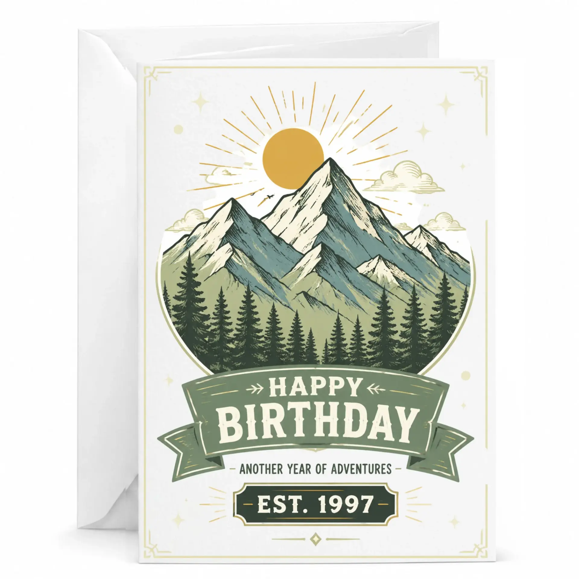 Birthday Card for Nature Lover Mountain Adventure Theme Greeting Card Est 1997 Vintage Style Landscape Design 5x7 Inches
