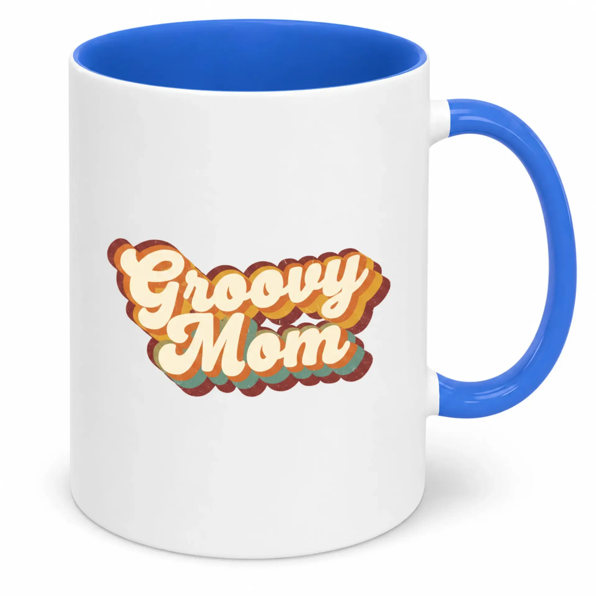 Groovy Mom Coffee Mug Funny Retro Style Ceramic Beverage Cup with Blue Handle and Interior Perfect Gift for Moms Women