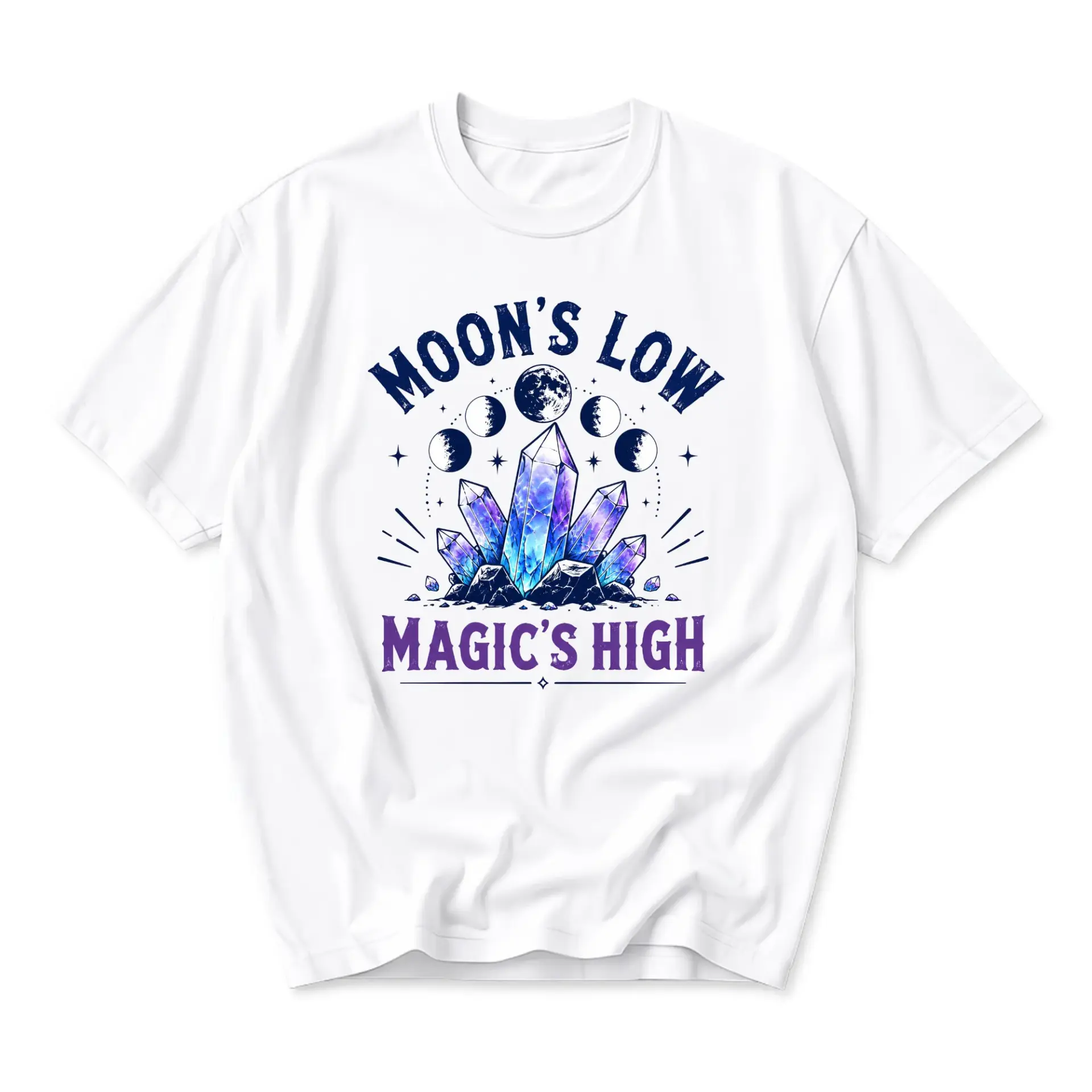 Graphic Tee Moon Low Magic High Celestial Crystal Art Print Unisex Short Sleeve Casual Everyday Cotton Crew Neck Shirt