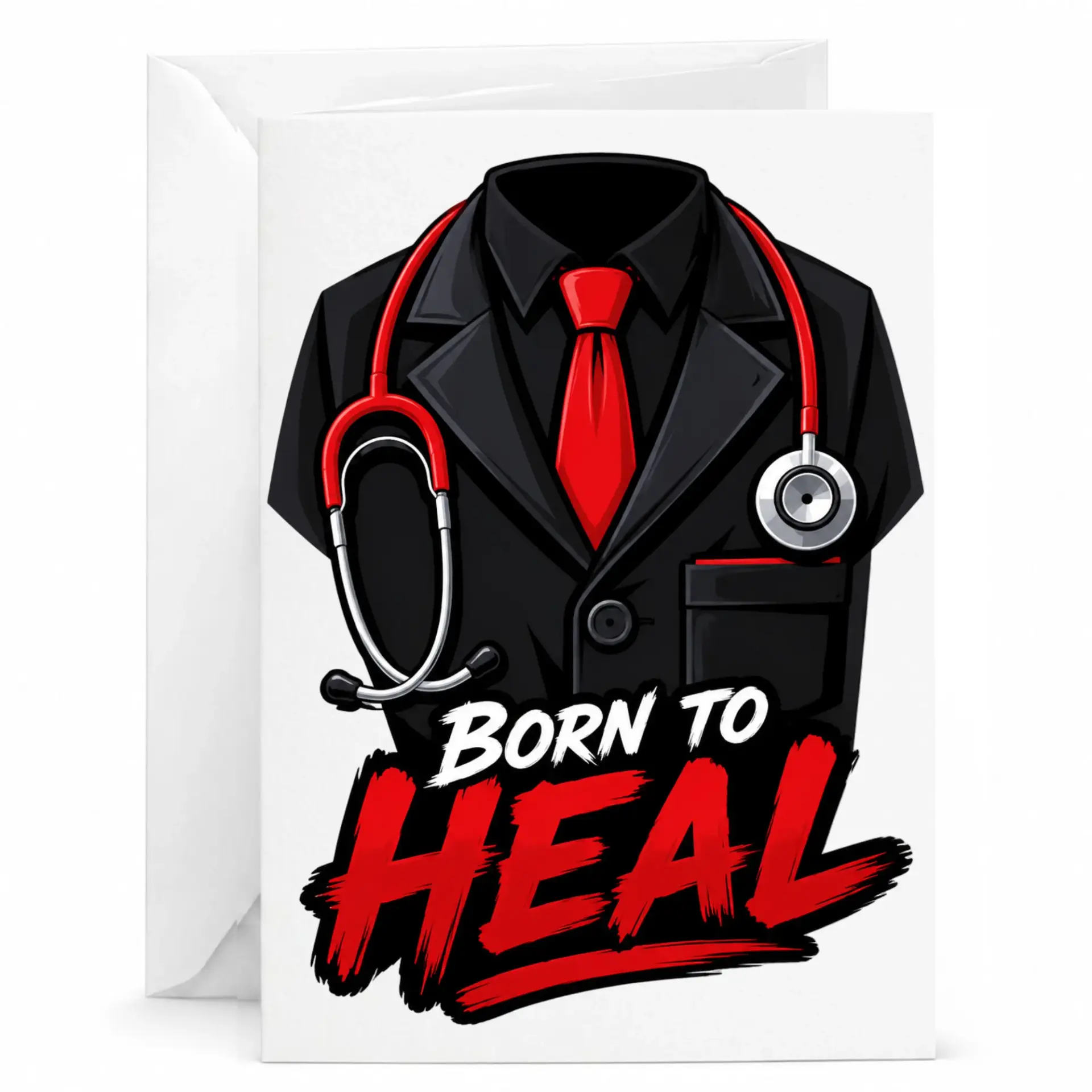 Greeting Card Born to Professional Medical Theme for Doctors and Healthcare Workers 5x7 Inches Folded