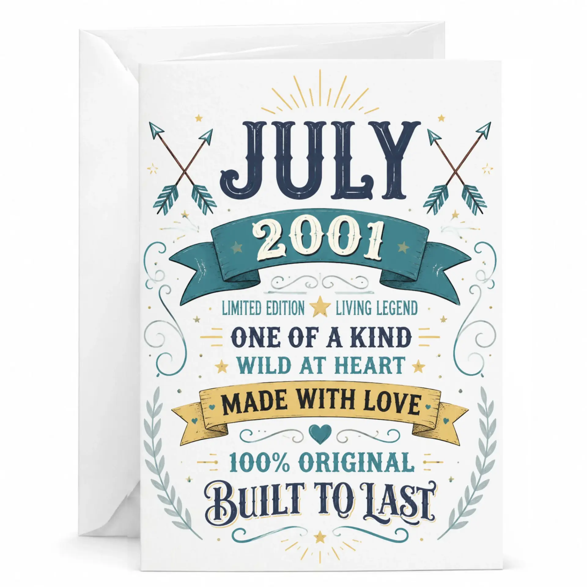 Birthday Card for July 2001 Limited Edition Vintage Style Greeting Card with Matching Envelope for Milestone Celebration