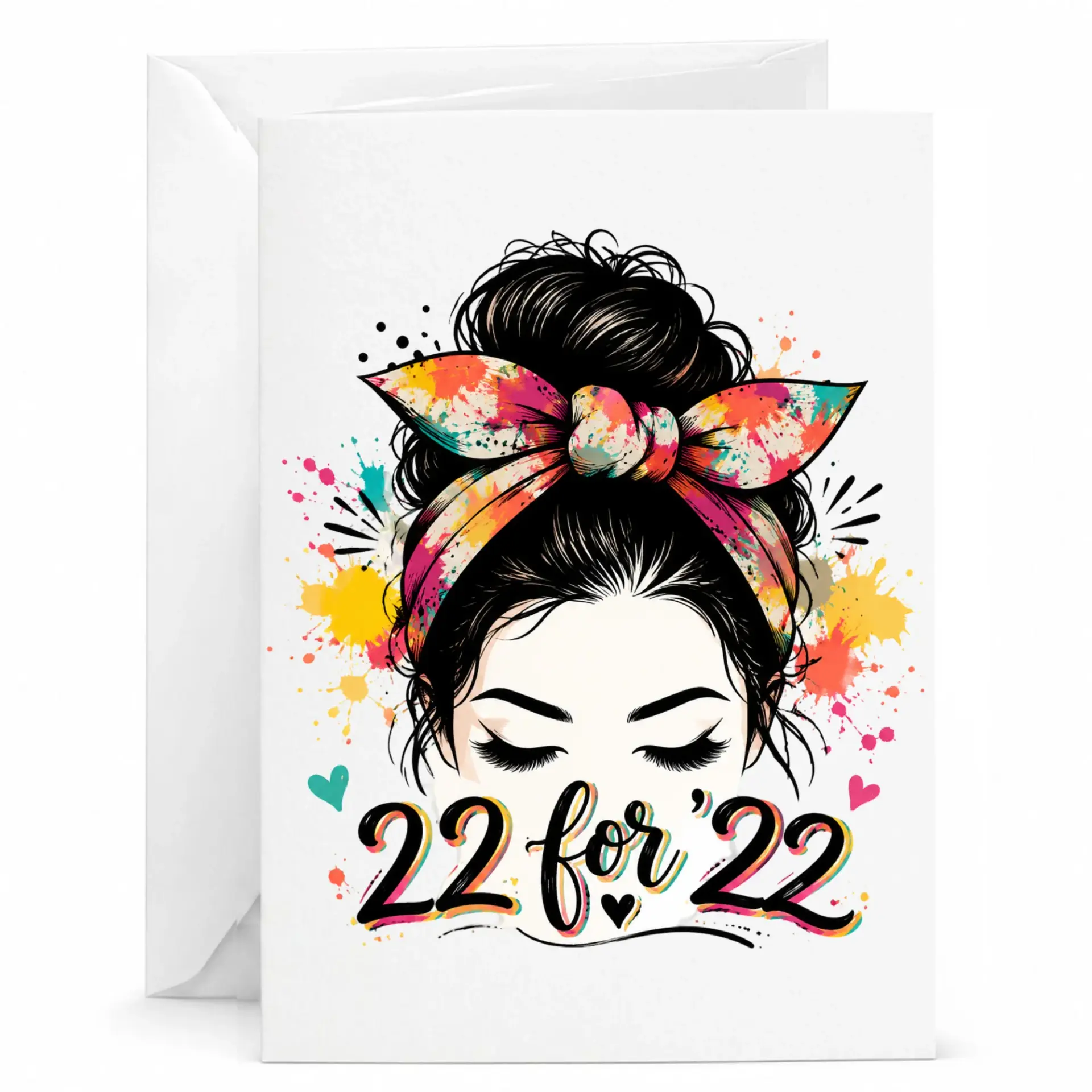 Birthday Card 22 for 22 Watercolor Messy Bun Design Fun Artistic Greeting Card for Milestone Celebration