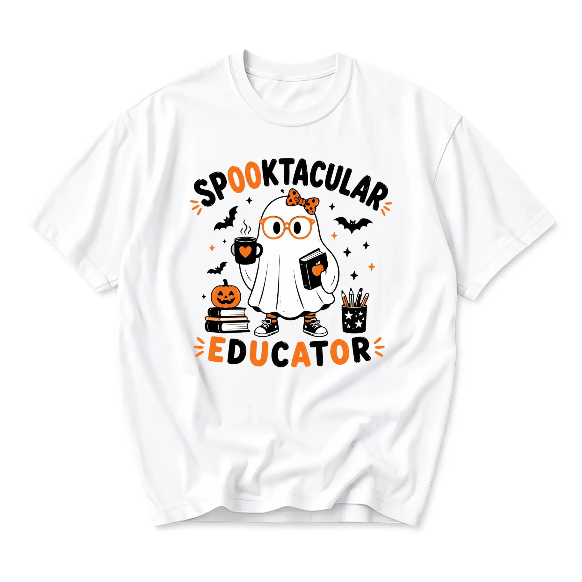 Graphic Tee Spooktacular Educator Halloween T-Shirt Unisex Crew Neck Shirt for Fall Seasonal Teacher Apparel Autumn Outfit