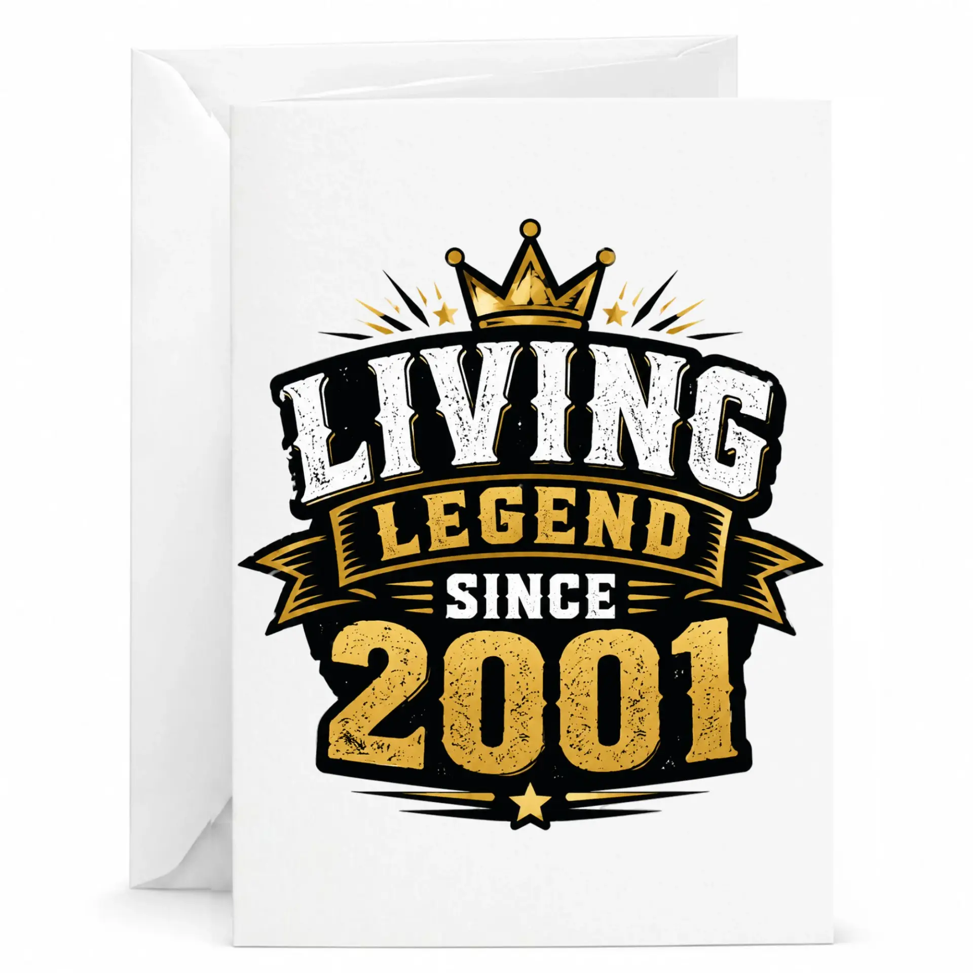 Birthday Card Living Legend Since 2001 Vintage Gold Crown Design Greeting Card for Milestone Celebration
