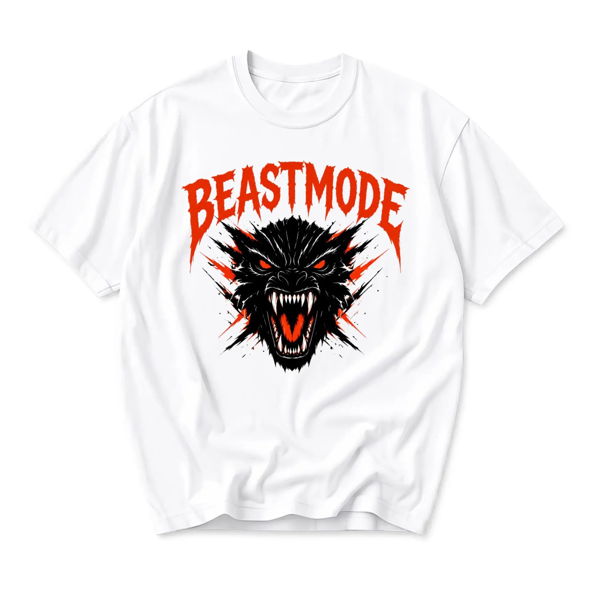 Graphic Tee Beastmode Wolf Art Unisex Casual Crew Neck T-Shirt Short Sleeve Everyday Apparel for Men and Women White