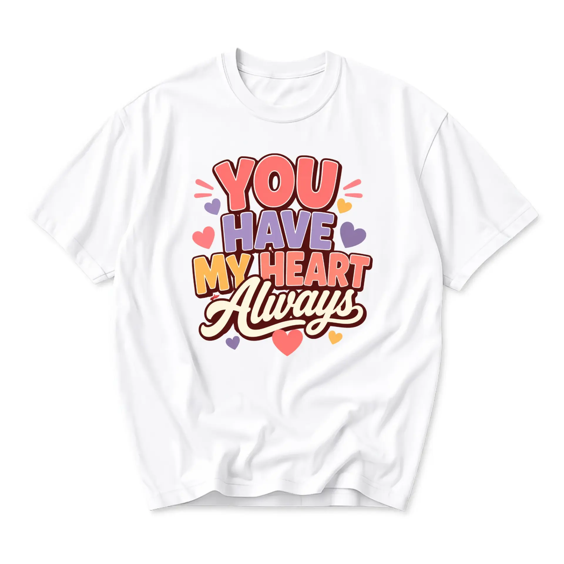 Graphic Tee You Have My Heart Always Aesthetic Retro Style Unisex Crew Neck Short Sleeve Cotton Blend Casual Shirt