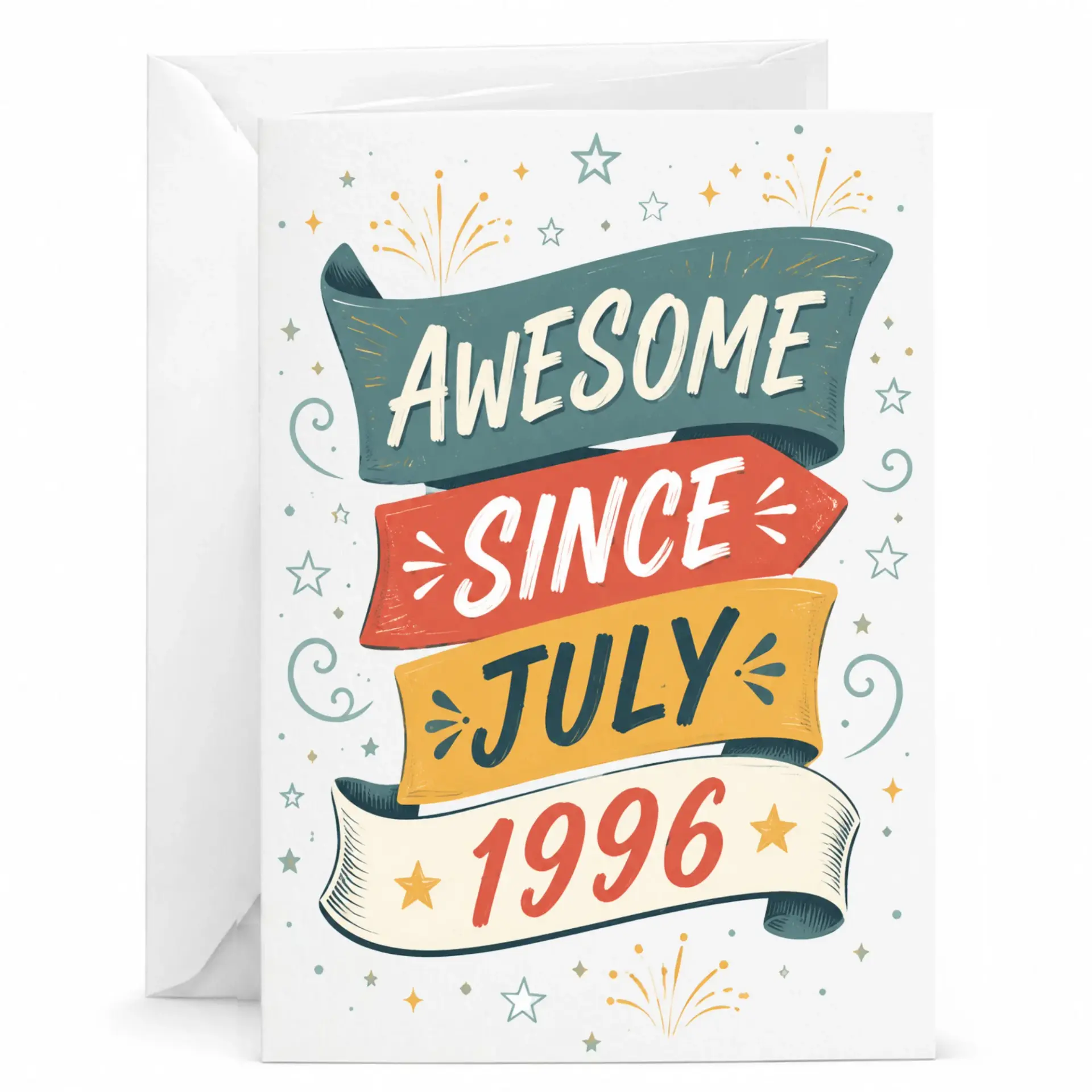 Birthday Card Awesome Since July 1996 Retro Ribbon Design Greeting Card for Milestone Celebration with Matching Envelope