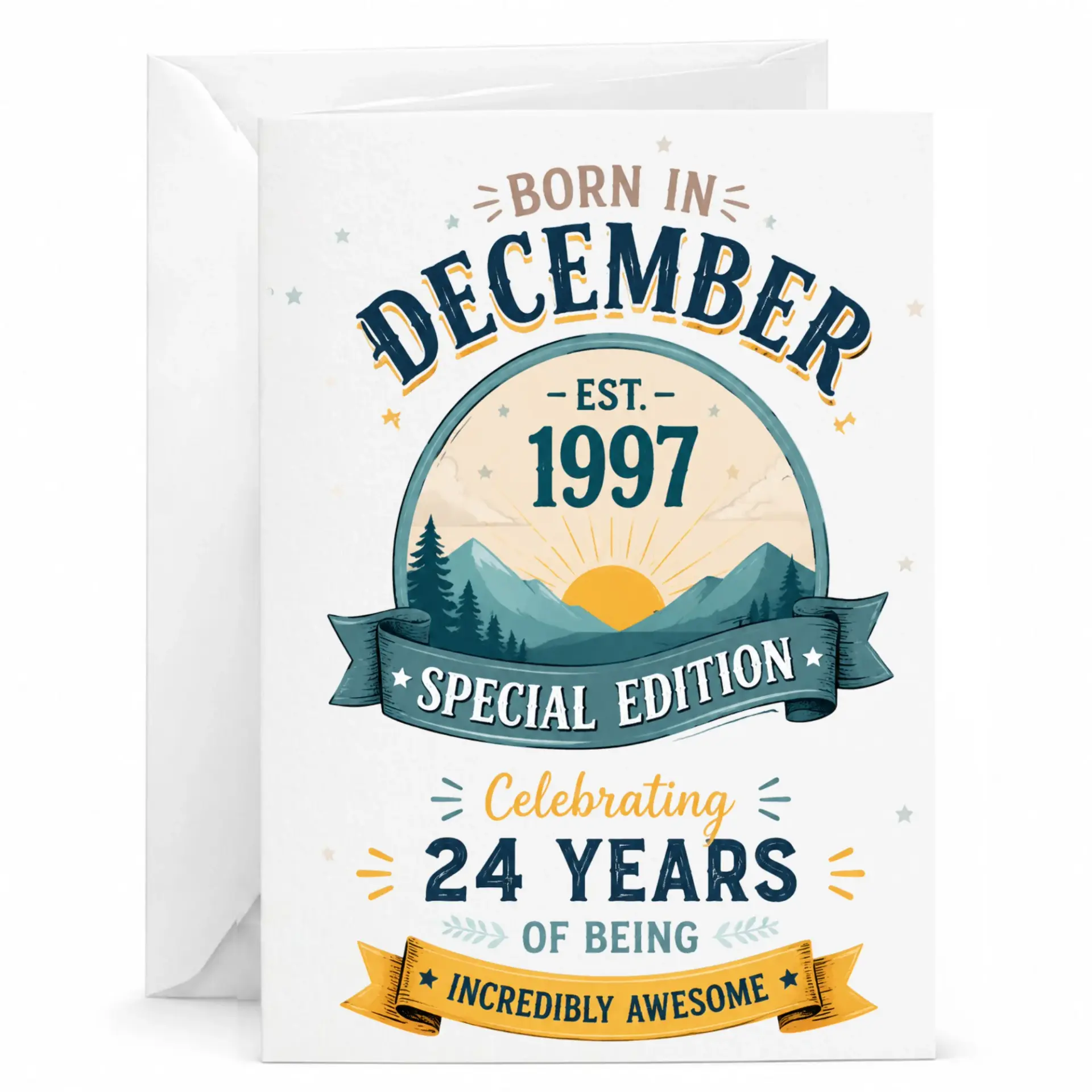 Birthday Card Born in December 1997 Special Edition Greeting Card for Milestone Celebration 24 Years Anniversary