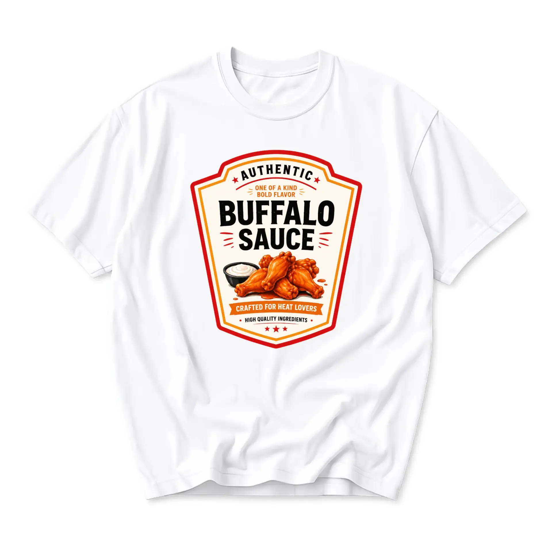 Graphic Tee Buffalo Sauce Print Unisex Crew Neck Shirt Food Lover Casual Top Comfortable Everyday Apparel Cotton Blend