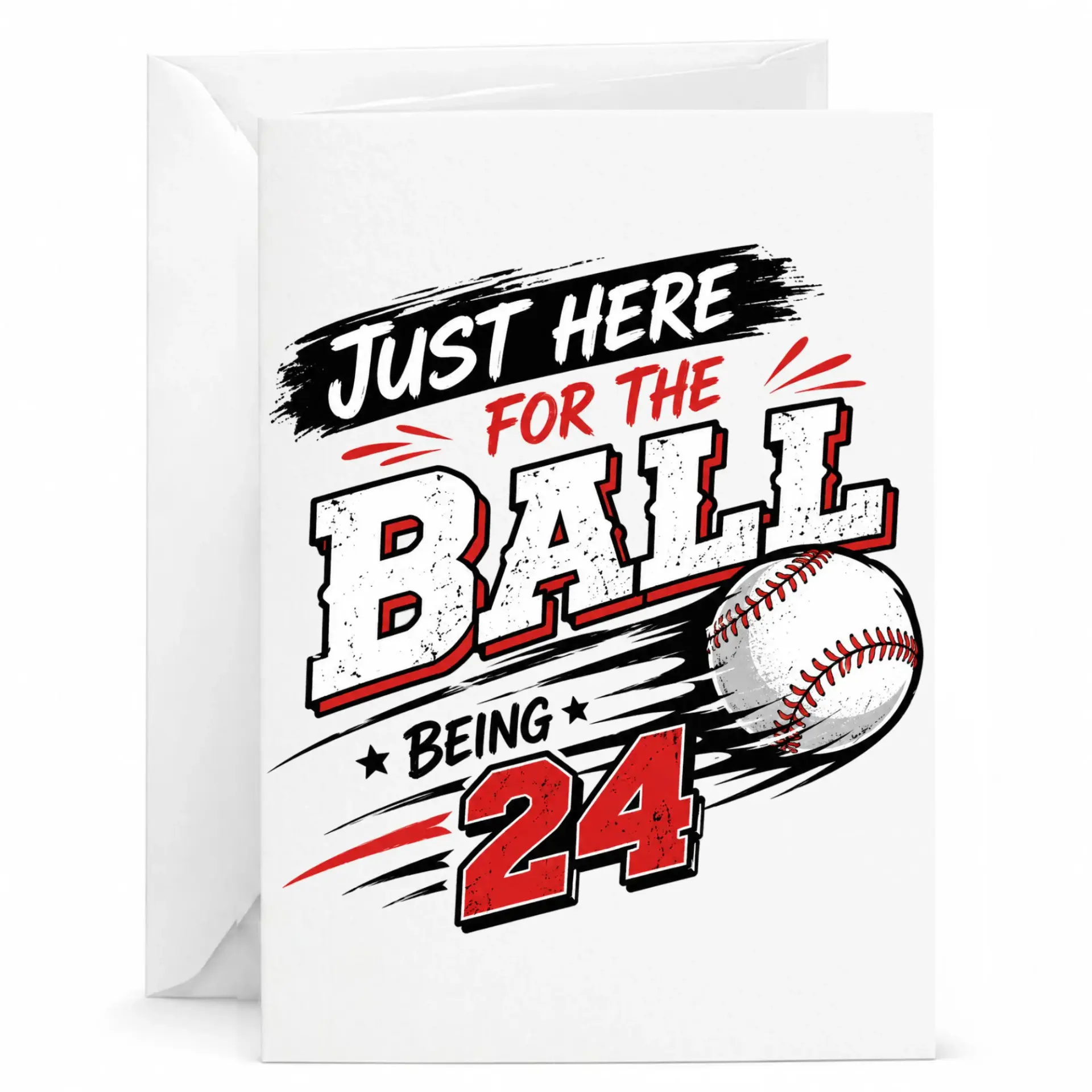 Birthday Card Funny Baseball Sports Theme for 24th Birthday Celebration Greeting Card with Matching Envelope