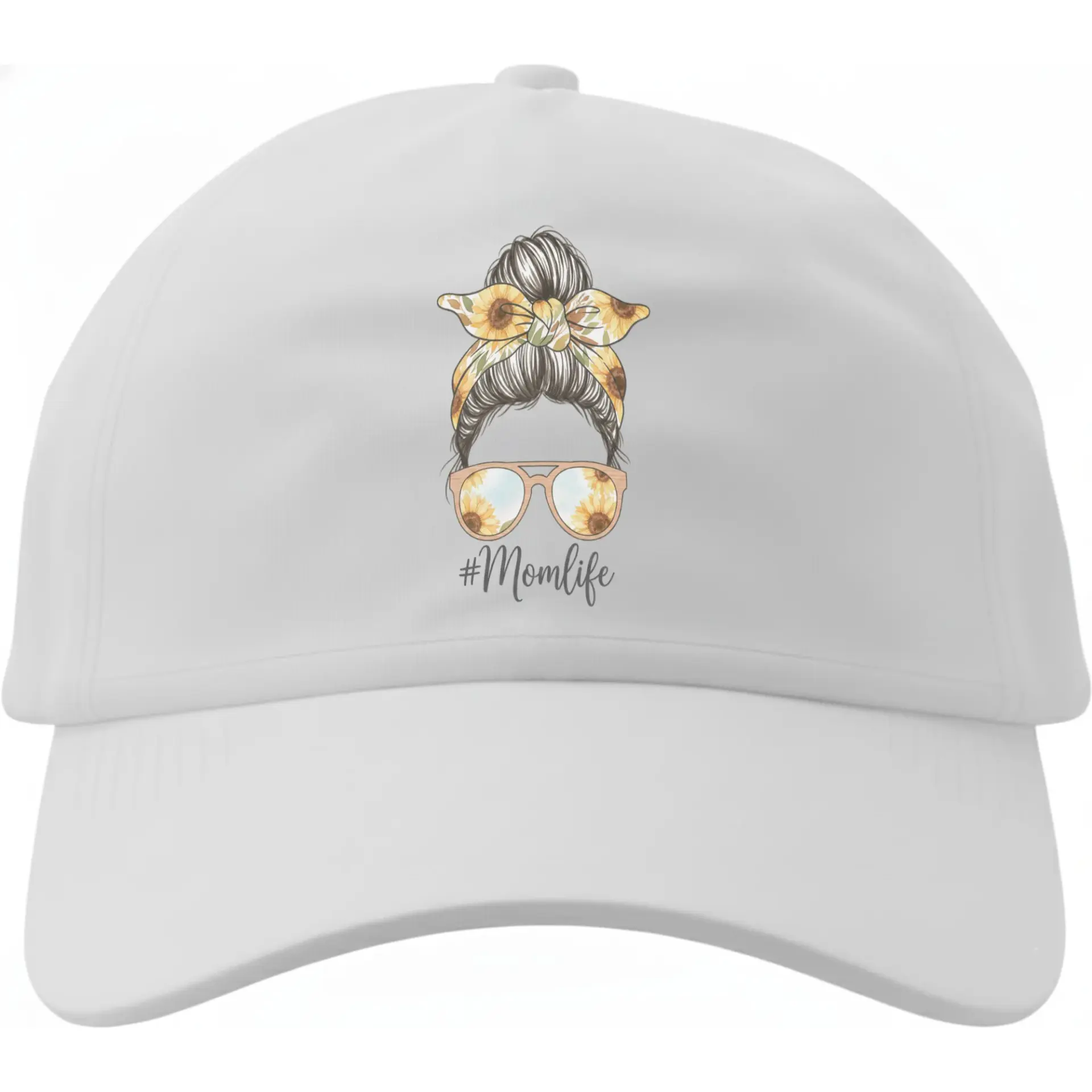 Dad Hat Baseball Cap Featuring Messy Bun Sunflower Hair and Sunglasses Graphic Design Comfortable Everyday Headwear