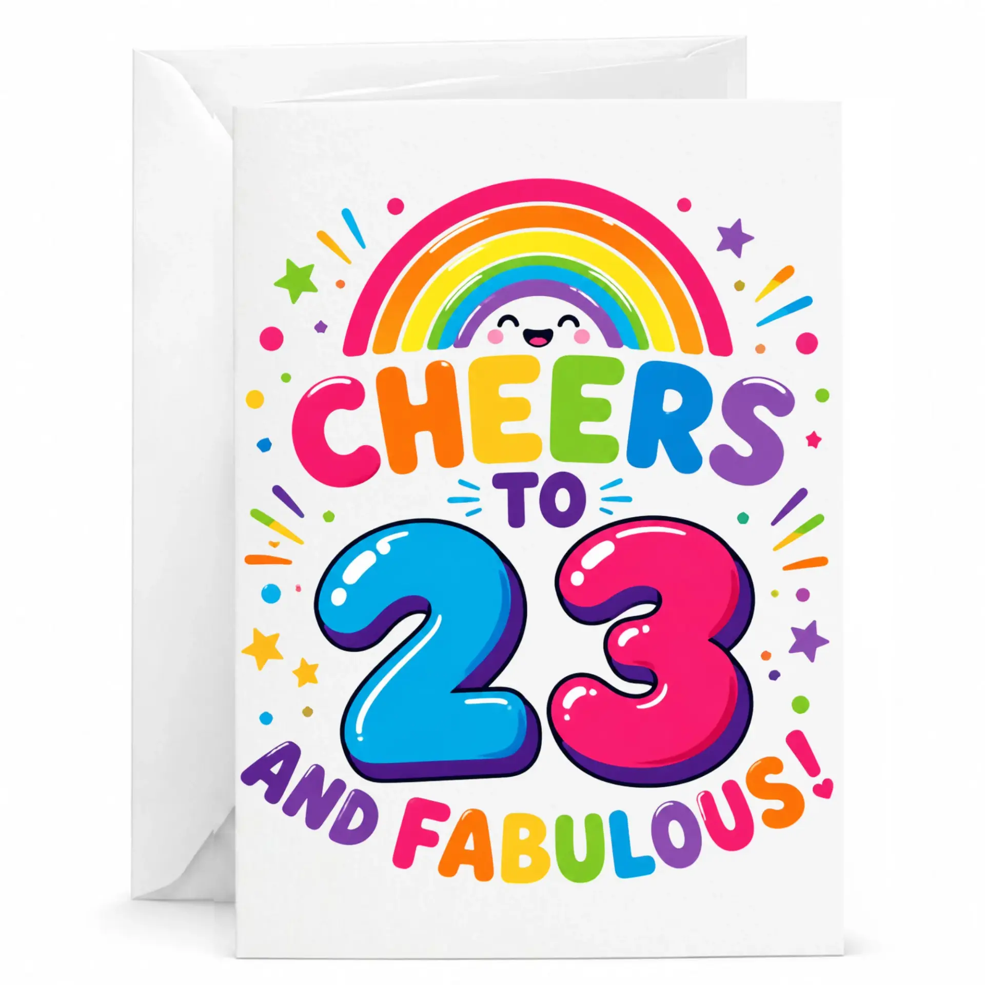 Birthday Card Cheers to 23 and Fabulous Rainbow Design Fun Colorful Greeting Card for Turning Twenty Three Years Old