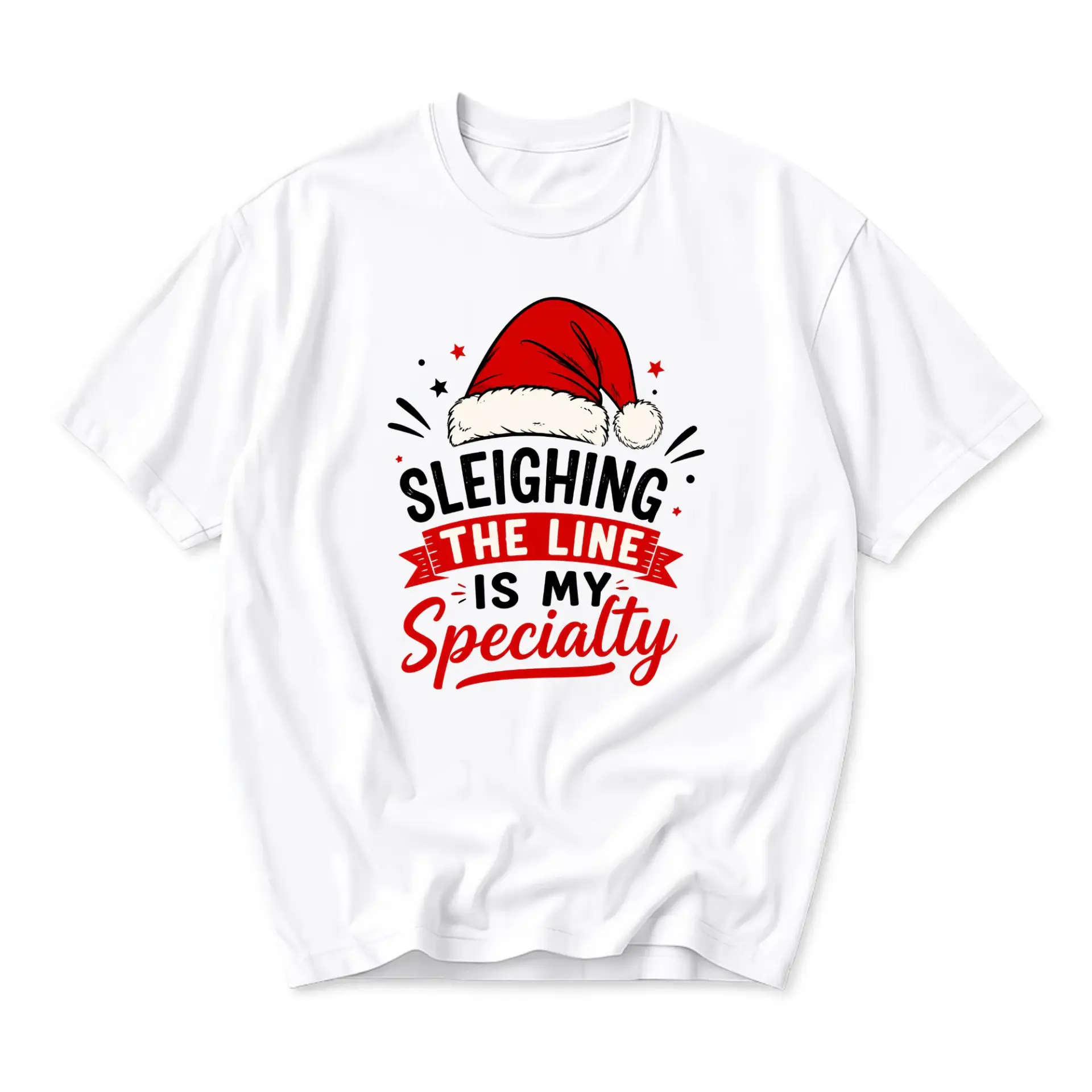 Funny Shirt Sleighing the Line Is My Specialty Graphic Holiday Tee Unisex Crew Neck Casual Cotton Blend Apparel