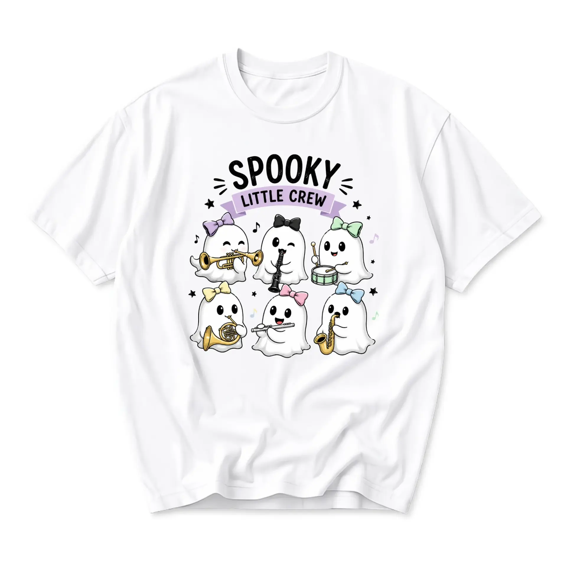 Graphic Tee Spooky Little Crew Ghost Band Music Unisex Casual Apparel Short Sleeve Crew Neck Comfortable Everyday Shirt