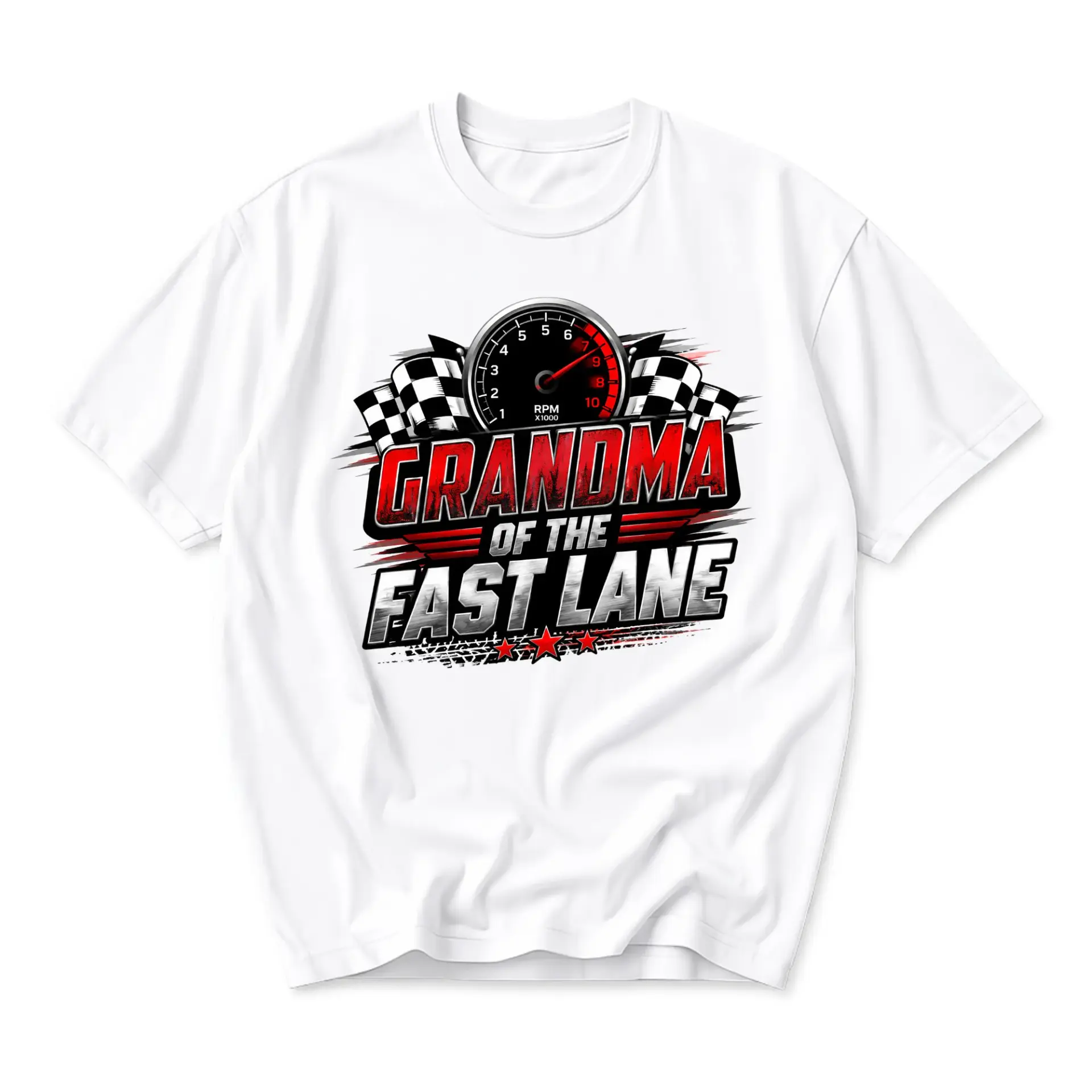 Funny Shirt Grandma of the Fast Lane Graphic Tee Racing Themed Unisex Casual Crew Neck Comfortable Cotton Blend