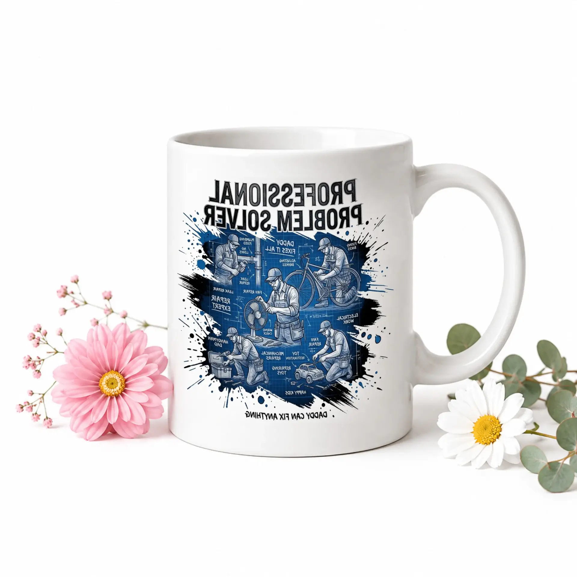 Professional Problem Solver Handyman Coffee Mug Gift for Dad Blue Two Ceramic Drinkware Home Office