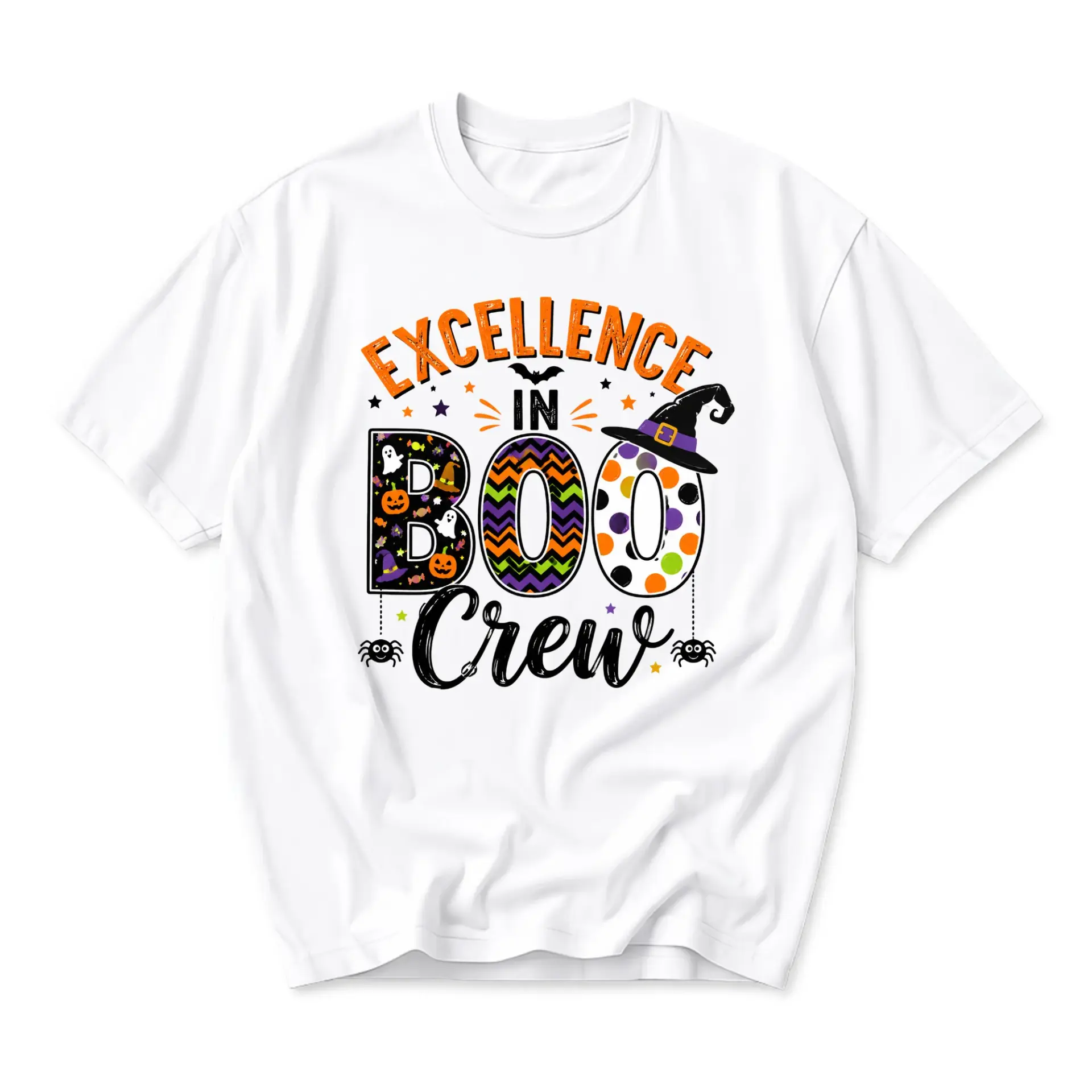 Funny Shirt Excellence in Boo Crew Halloween Graphic Tee Unisex Casual Short Sleeve Crewneck Top for Seasonal Parties